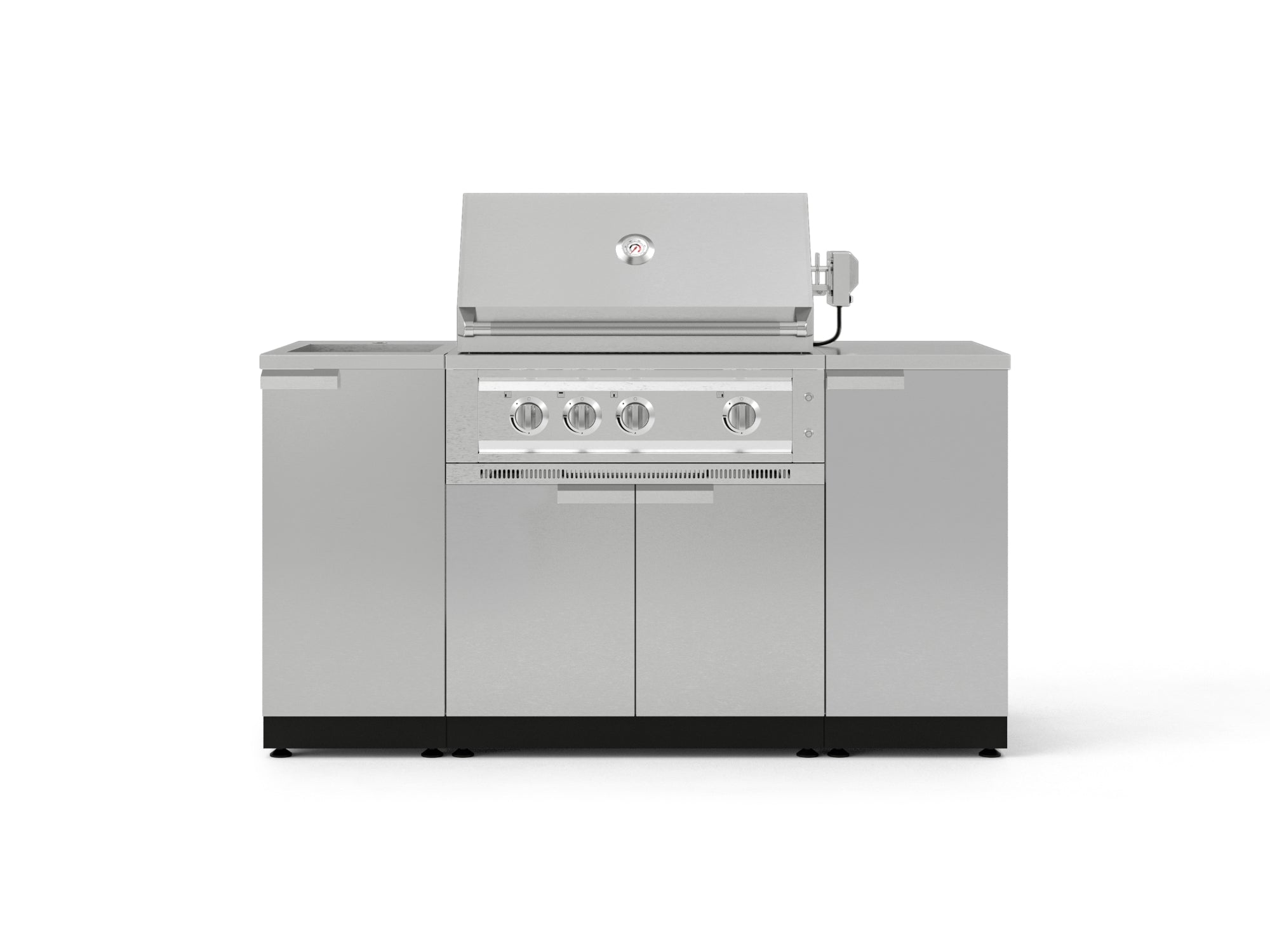Outdoor Grill Island Stainless-Steel 5 Piece Cabinet Set with Sink, 1 Door, Grill Cabinet, Platinum Grill and Stainless Steel Countertop