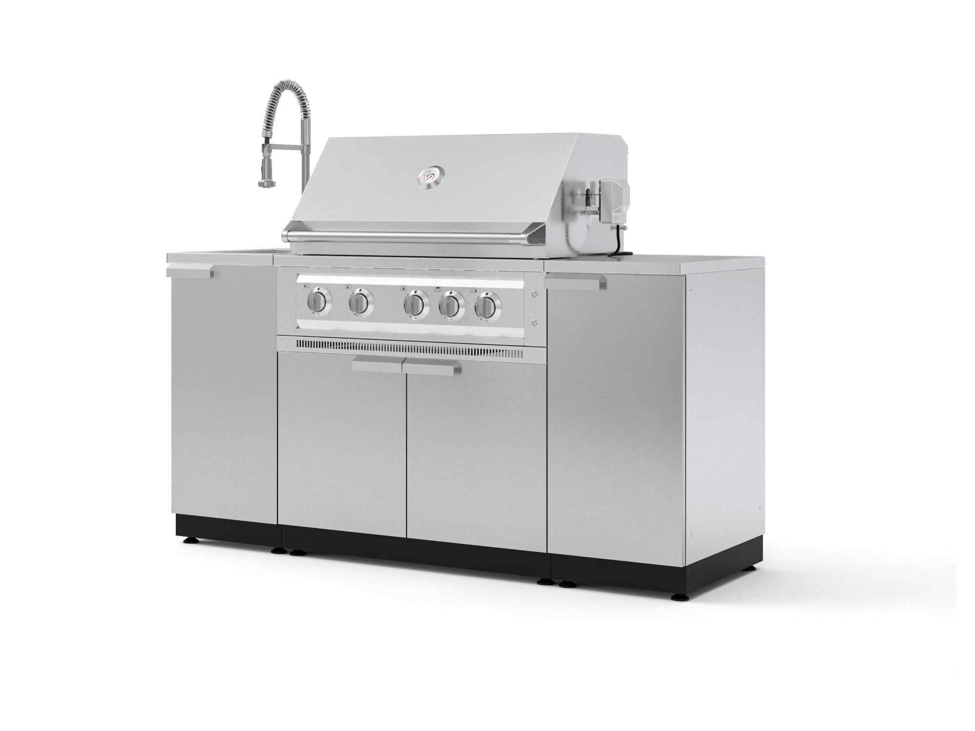 Outdoor Grill Island Stainless-Steel 5 Piece Cabinet Set with Sink, 1 Door, Grill Cabinet, Platinum Grill and Stainless Steel Countertop