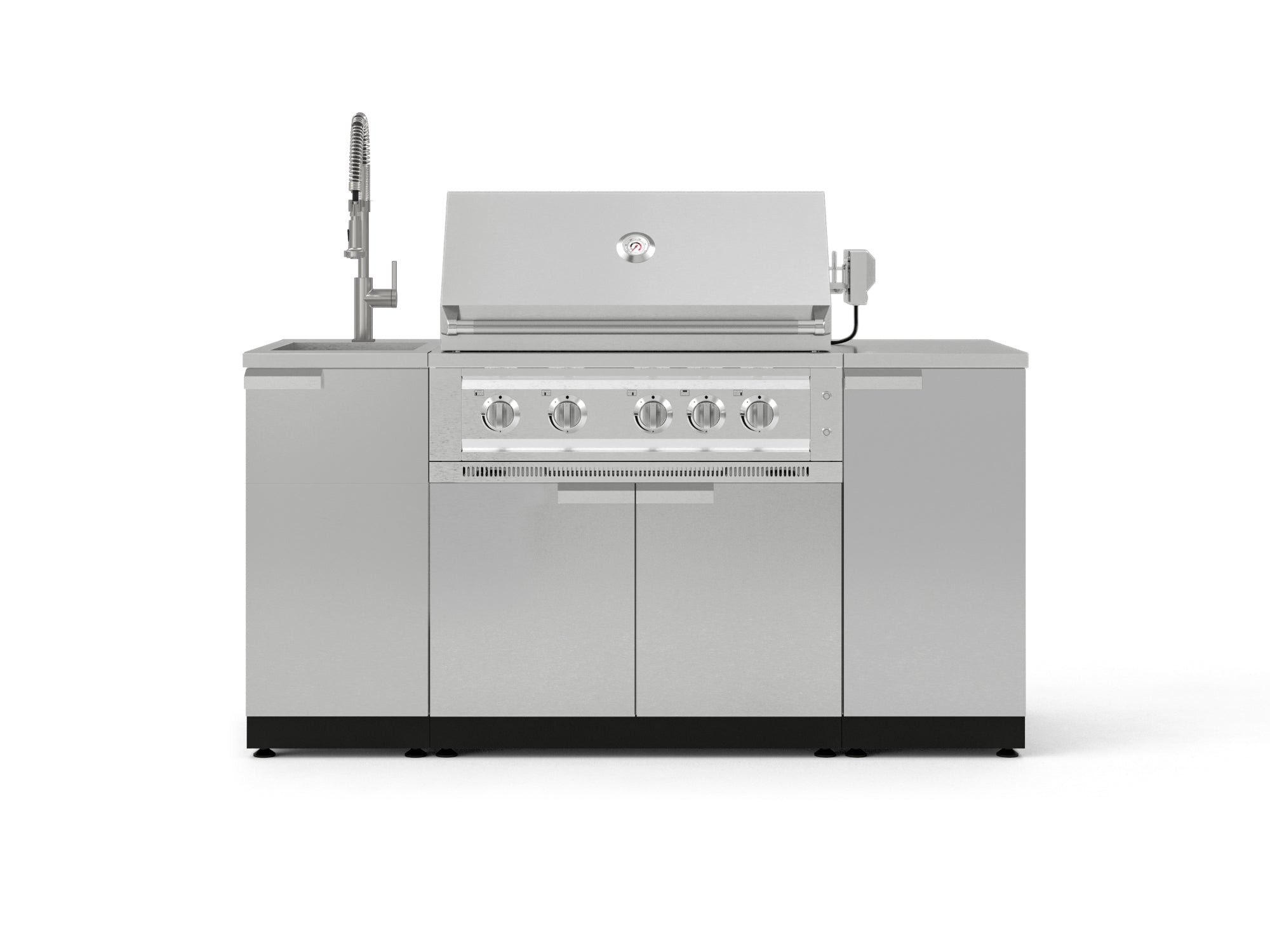 Outdoor Grill Island Stainless-Steel 5 Piece Cabinet Set with Sink, 1 Door, Grill Cabinet, Platinum Grill and Stainless Steel Countertop