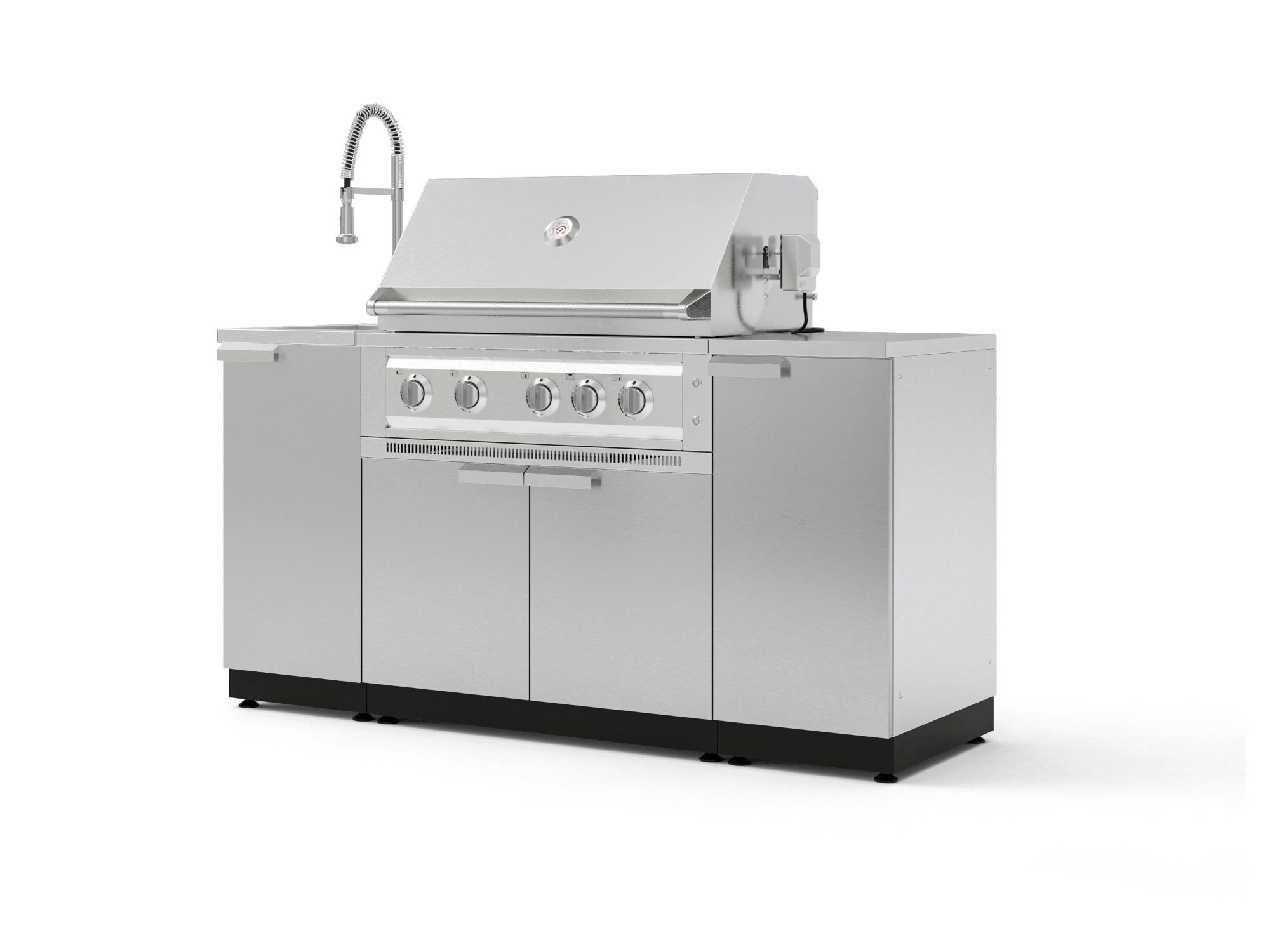 Outdoor Grill Island Stainless-Steel 5 Piece Cabinet Set with Sink, 1 Door, Grill Cabinet, Platinum Grill and Stainless Steel Countertop
