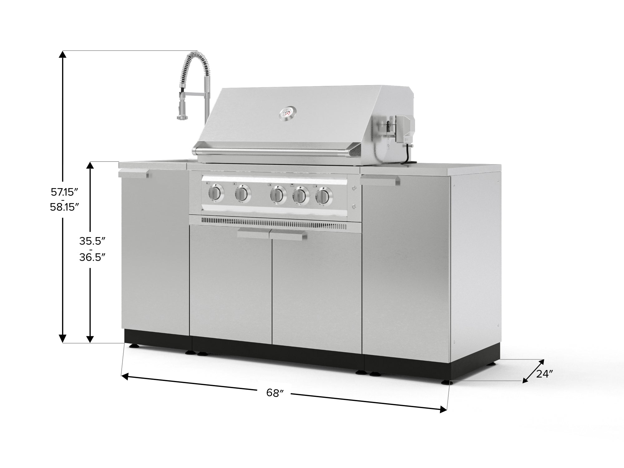 Outdoor Grill Island Stainless-Steel 5 Piece Cabinet Set with Sink, 1 Door, Grill Cabinet, Platinum Grill and Stainless Steel Countertop