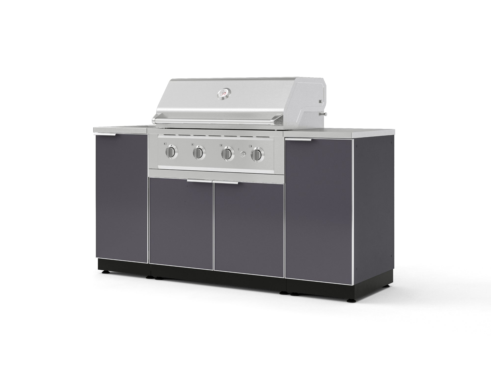 Outdoor Grill Island Aluminum 5 Piece Cabinet Set with Sink, 1 Door, Grill Cabinet, Performance Grill and Stainless Steel Countertop