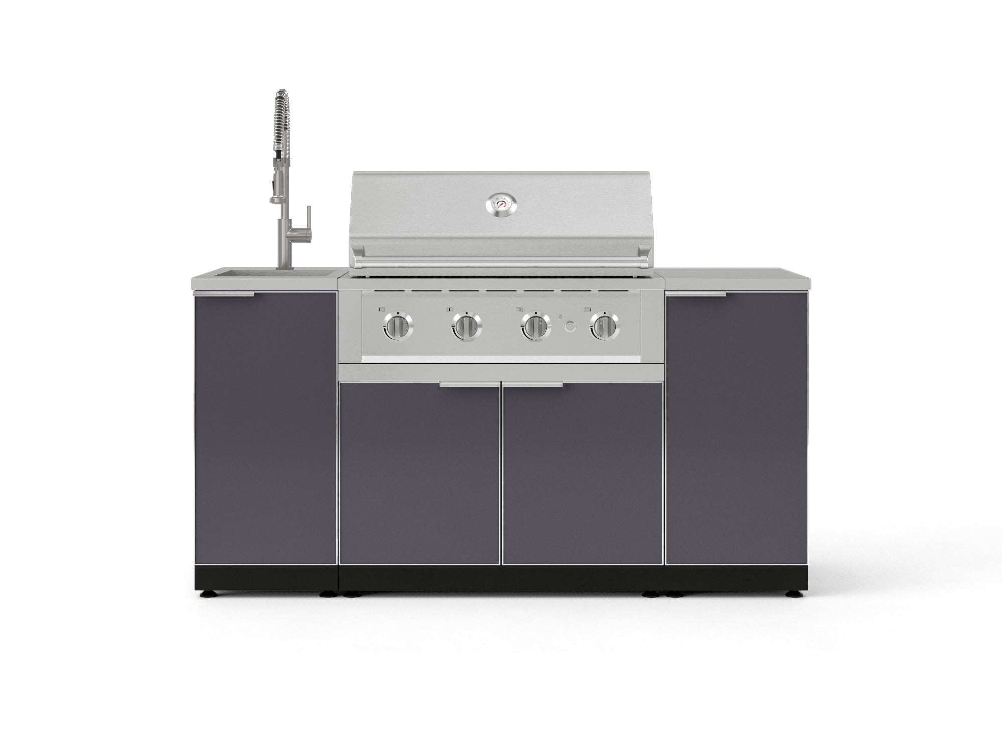 Outdoor Grill Island Aluminum 5 Piece Cabinet Set with Sink, 1 Door, Grill Cabinet, Performance Grill and Stainless Steel Countertop
