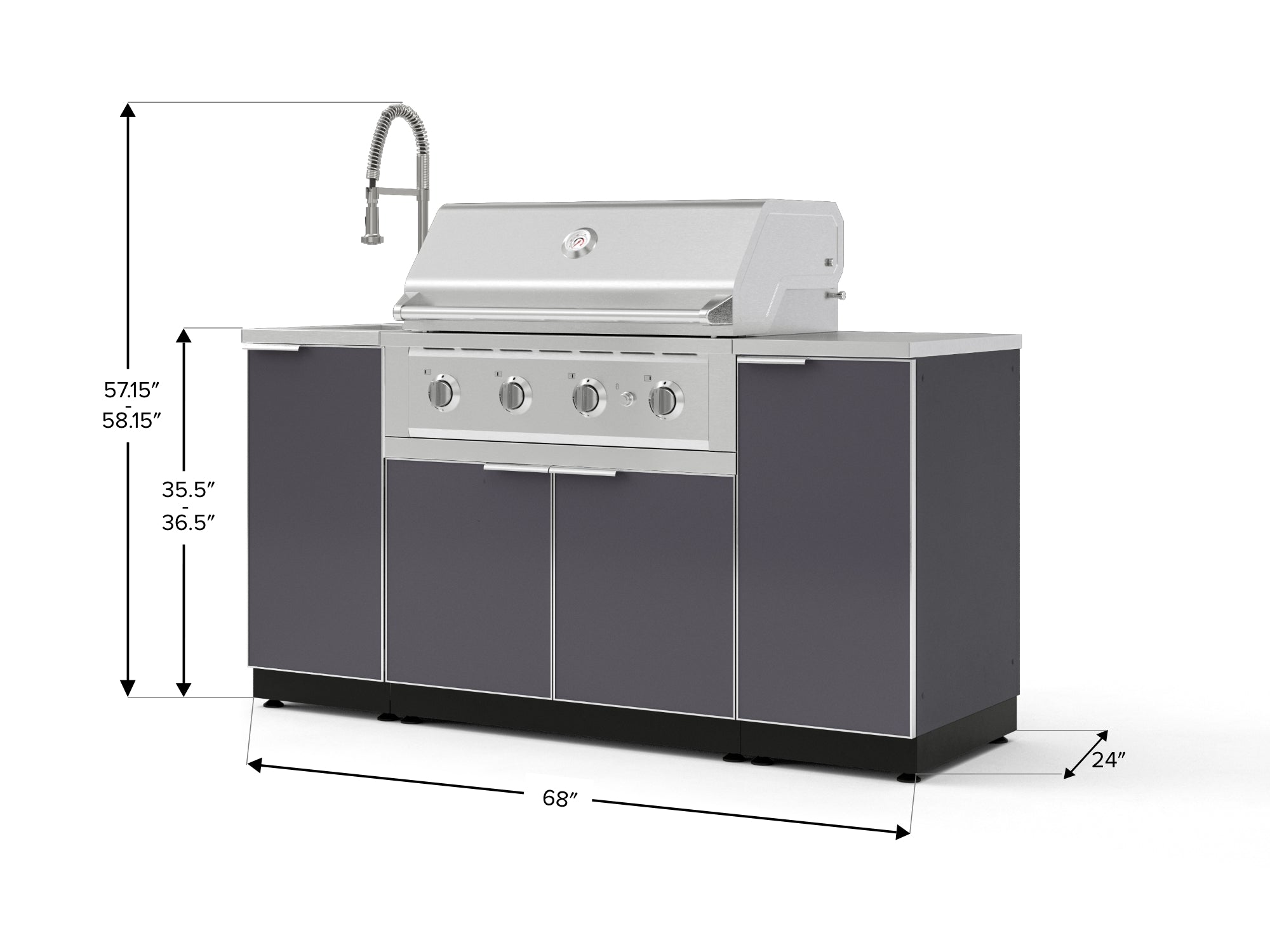 Outdoor Grill Island Aluminum 5 Piece Cabinet Set with Sink, 1 Door, Grill Cabinet, Performance Grill and Stainless Steel Countertop