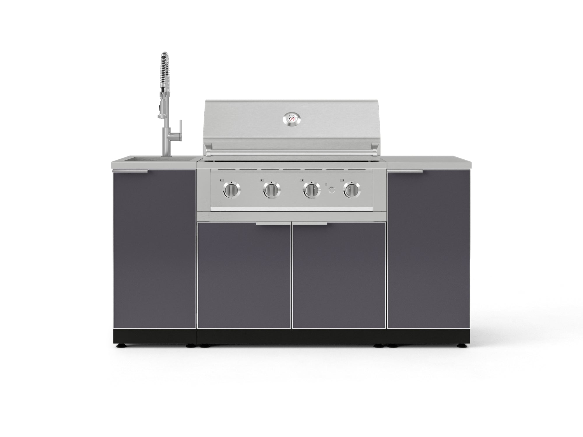 Outdoor Grill Island Aluminum 5 Piece Cabinet Set with Sink, 1 Door, Grill Cabinet, Performance Grill and Stainless Steel Countertop