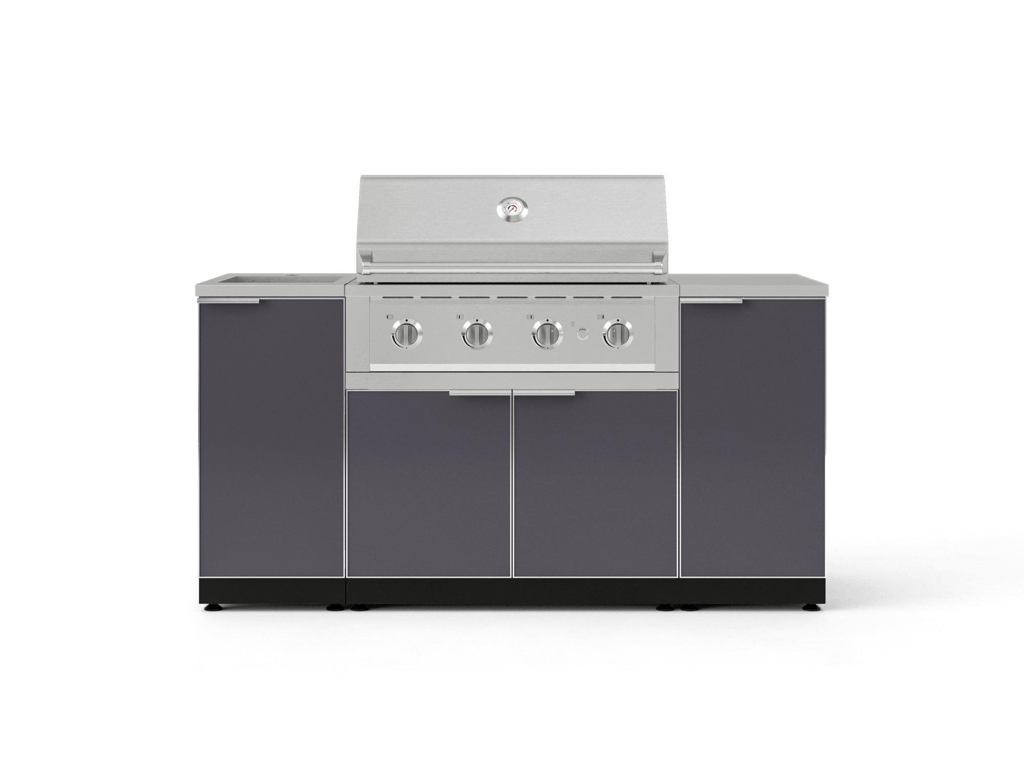 Outdoor Grill Island Aluminum 5 Piece Cabinet Set with Sink, 1 Door, Grill Cabinet, Performance Grill and Stainless Steel Countertop