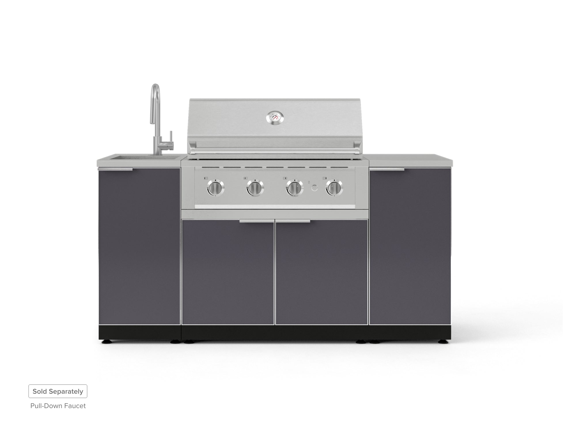 Outdoor Grill Island Aluminum 5 Piece Cabinet Set with Sink, 1 Door, Grill Cabinet, Performance Grill and Stainless Steel Countertop