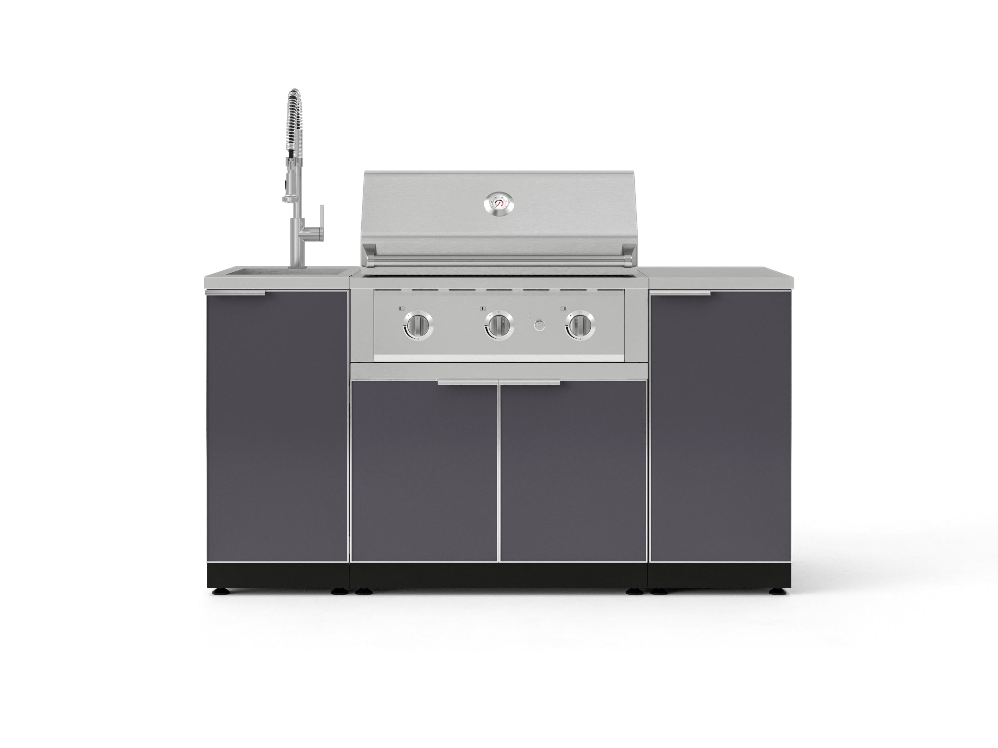 Outdoor Grill Island Aluminum 5 Piece Cabinet Set with Sink, 1 Door, Grill Cabinet, Performance Grill and Stainless Steel Countertop