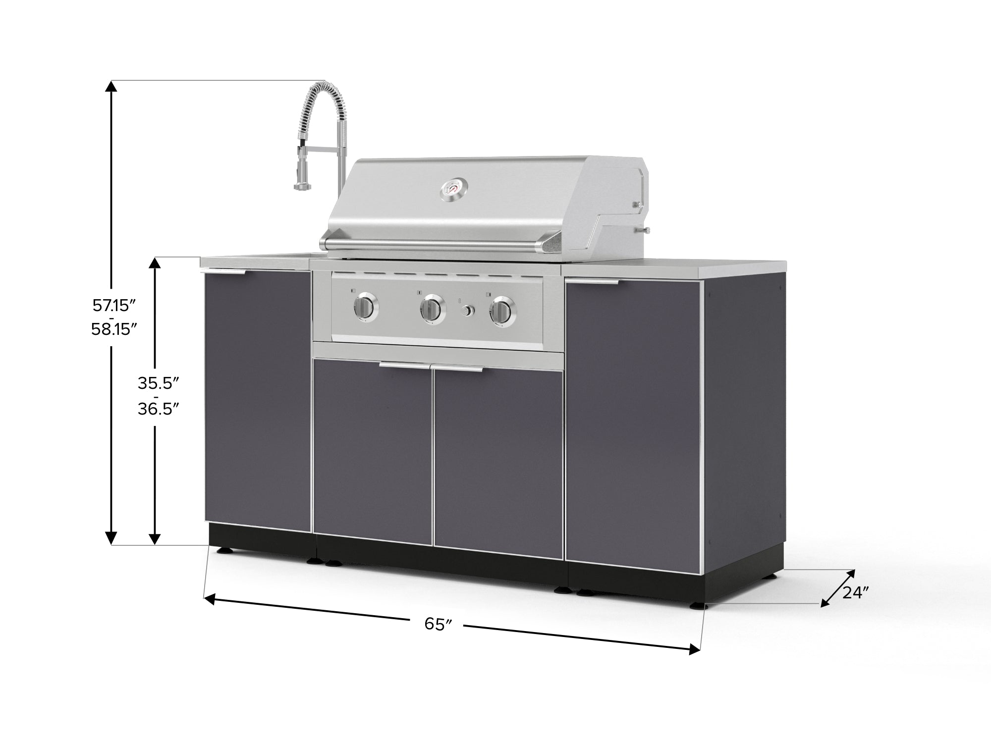 Outdoor Grill Island Aluminum 5 Piece Cabinet Set with Sink, 1 Door, Grill Cabinet, Performance Grill and Stainless Steel Countertop