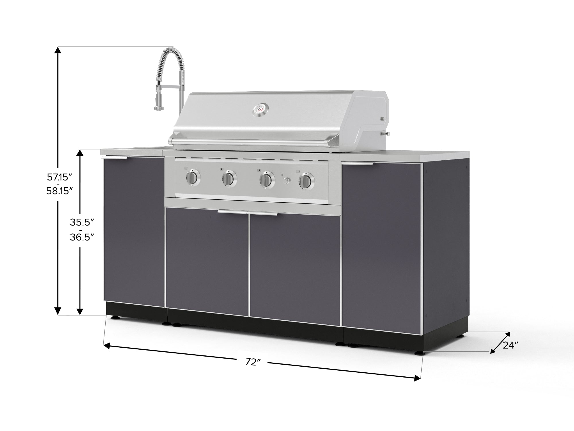 Outdoor Grill Island Aluminum 5 Piece Cabinet Set with Sink, 1 Door, Grill Cabinet, Performance Grill and Stainless Steel Countertop