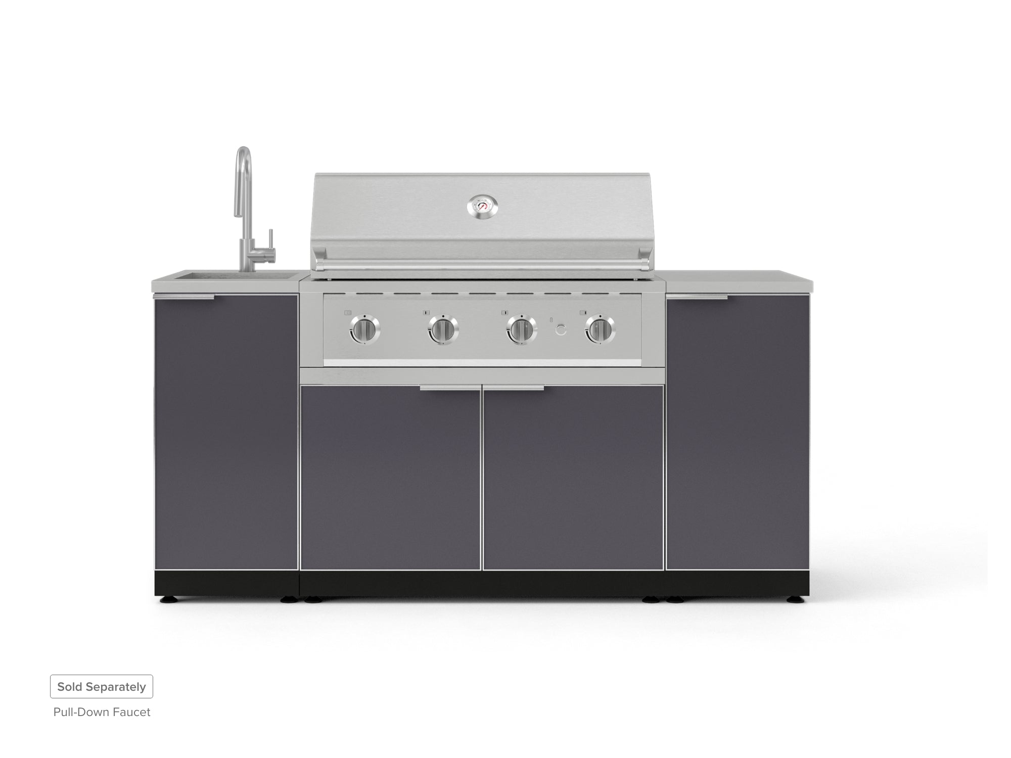 Outdoor Grill Island Aluminum 5 Piece Cabinet Set with Sink, 1 Door, Grill Cabinet, Performance Grill and Stainless Steel Countertop