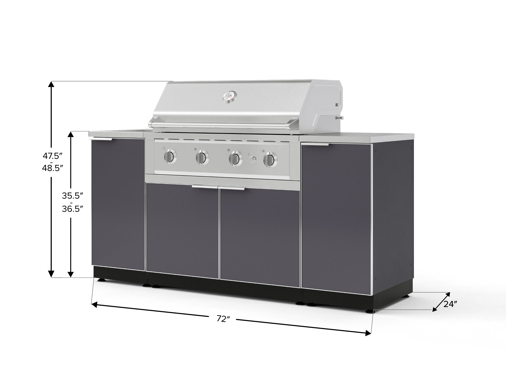Outdoor Grill Island Aluminum 5 Piece Cabinet Set with Sink, 1 Door, Grill Cabinet, Performance Grill and Stainless Steel Countertop