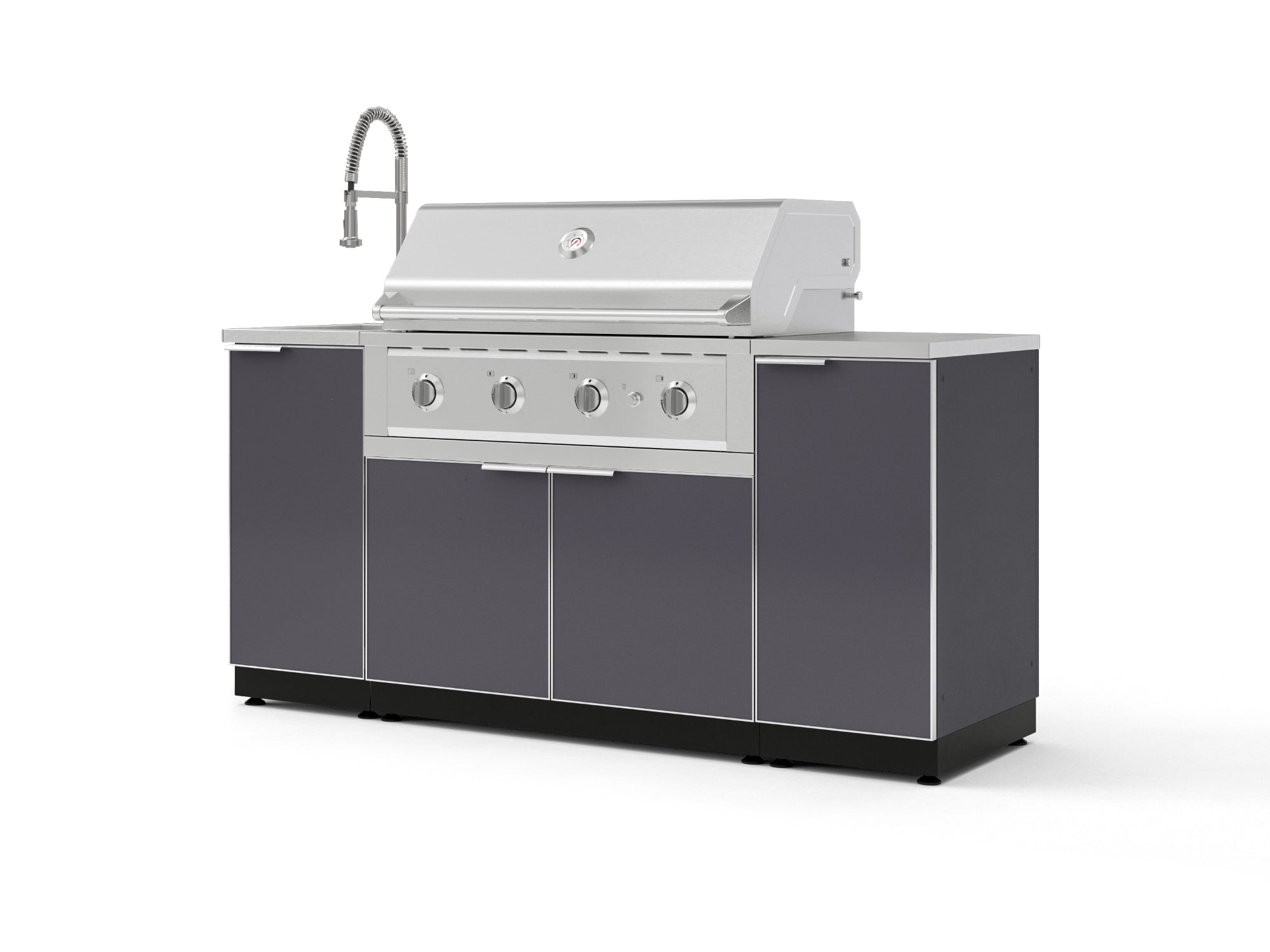 Outdoor Grill Island Aluminum 5 Piece Cabinet Set with Sink, 1 Door, Grill Cabinet, Performance Grill and Stainless Steel Countertop