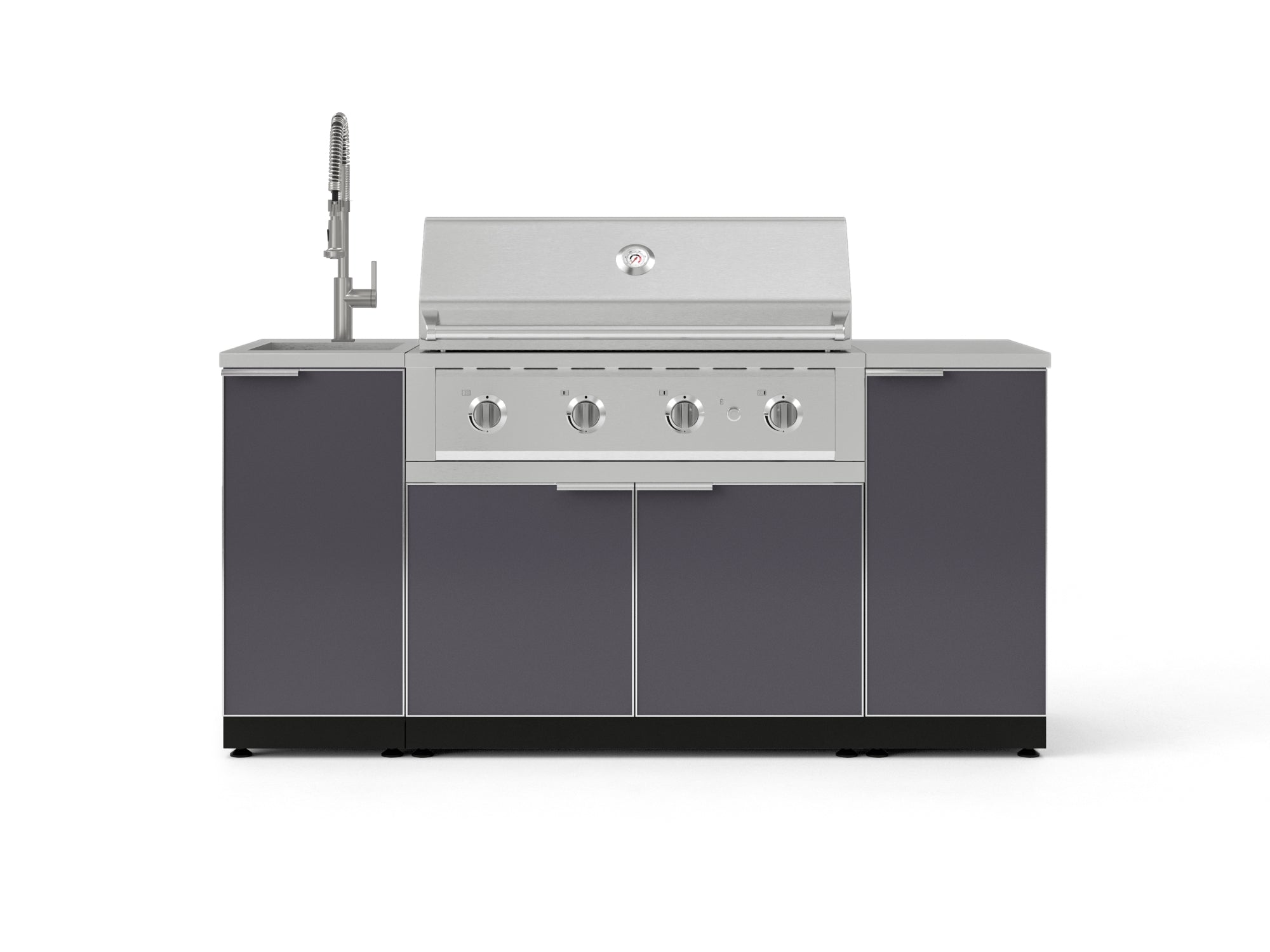 Outdoor Grill Island Aluminum 5 Piece Cabinet Set with Sink, 1 Door, Grill Cabinet, Performance Grill and Stainless Steel Countertop