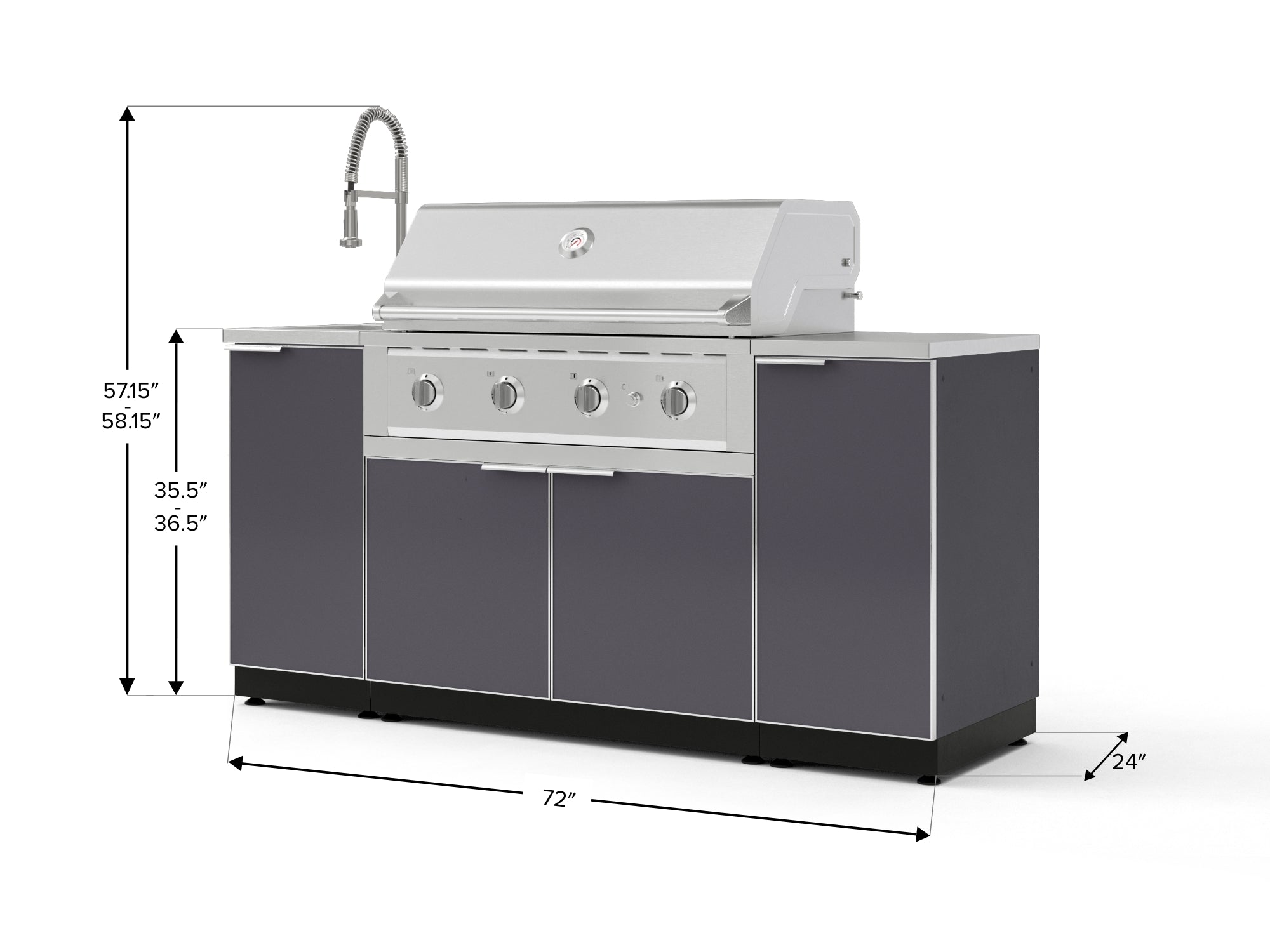Outdoor Grill Island Aluminum 5 Piece Cabinet Set with Sink, 1 Door, Grill Cabinet, Performance Grill and Stainless Steel Countertop