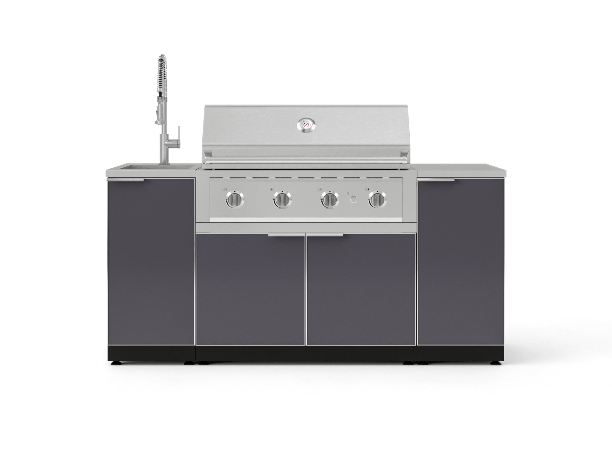 Outdoor Grill Island Aluminum 5 Piece Cabinet Set with Sink, 1 Door, Grill Cabinet, Performance Grill and Stainless Steel Countertop