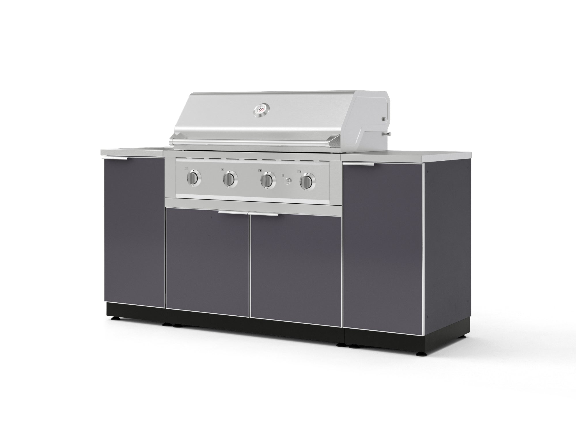 Outdoor Grill Island Aluminum 5 Piece Cabinet Set with Sink, 1 Door, Grill Cabinet, Performance Grill and Stainless Steel Countertop