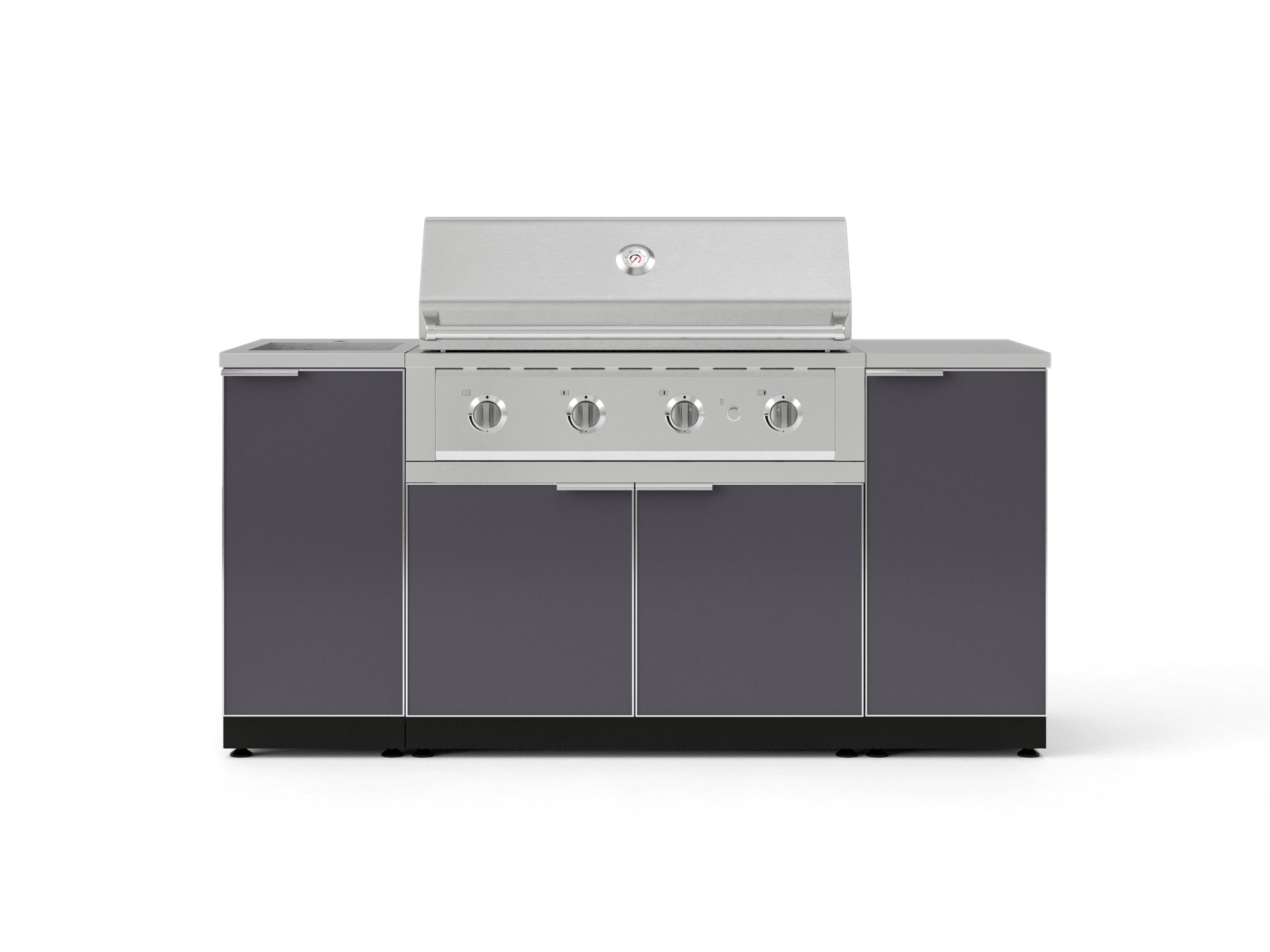 Outdoor Grill Island Aluminum 5 Piece Cabinet Set with Sink, 1 Door, Grill Cabinet, Performance Grill and Stainless Steel Countertop