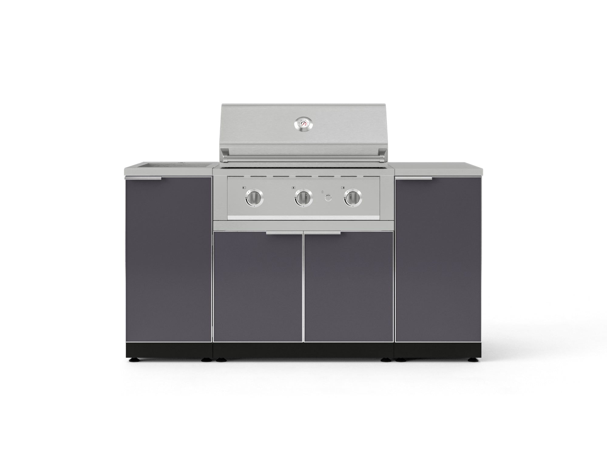 Outdoor Grill Island Aluminum 5 Piece Cabinet Set with Sink, 1 Door, Grill Cabinet, Performance Grill and Stainless Steel Countertop