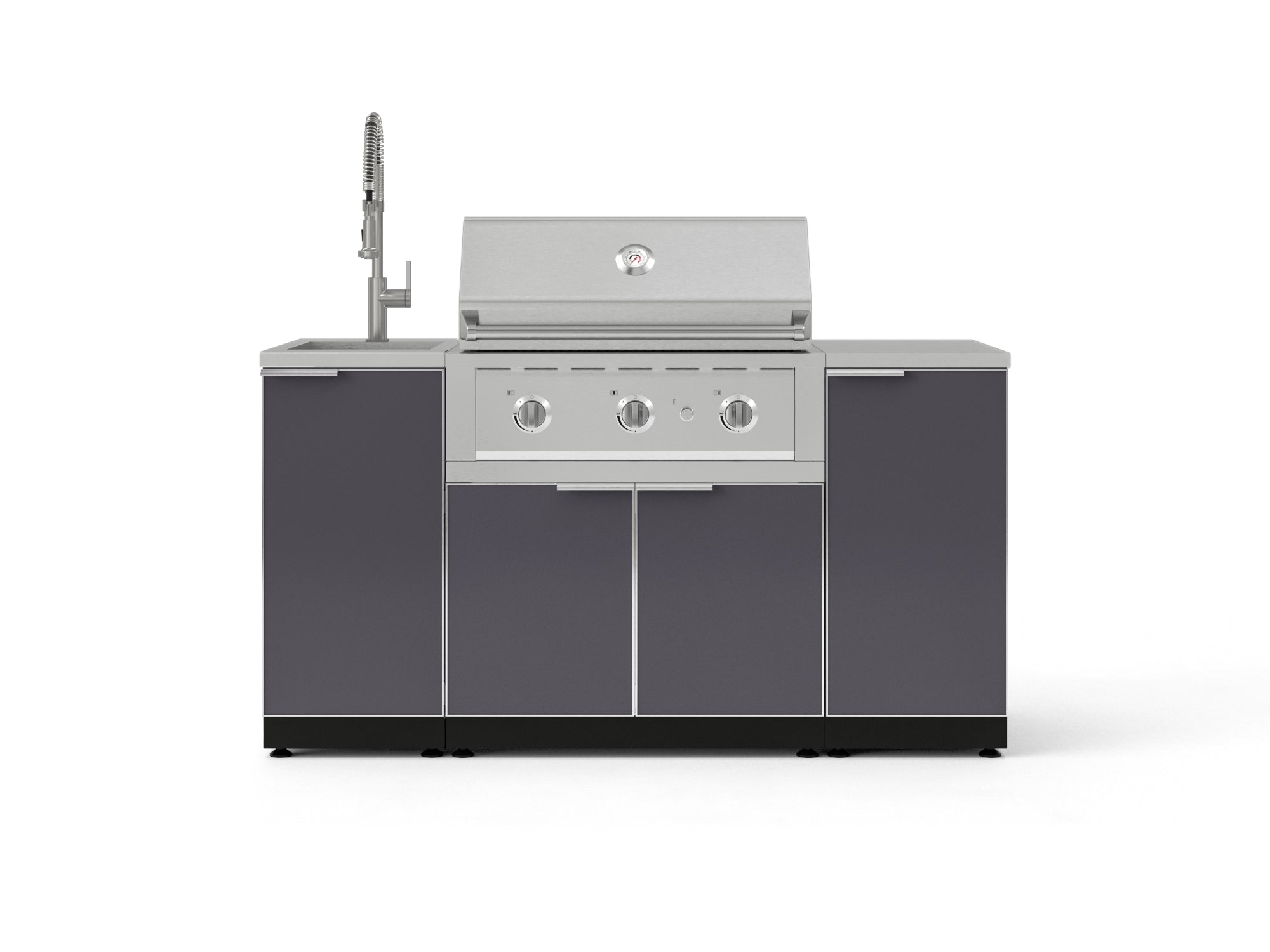 Outdoor Grill Island Aluminum 5 Piece Cabinet Set with Sink, 1 Door, Grill Cabinet, Performance Grill and Stainless Steel Countertop