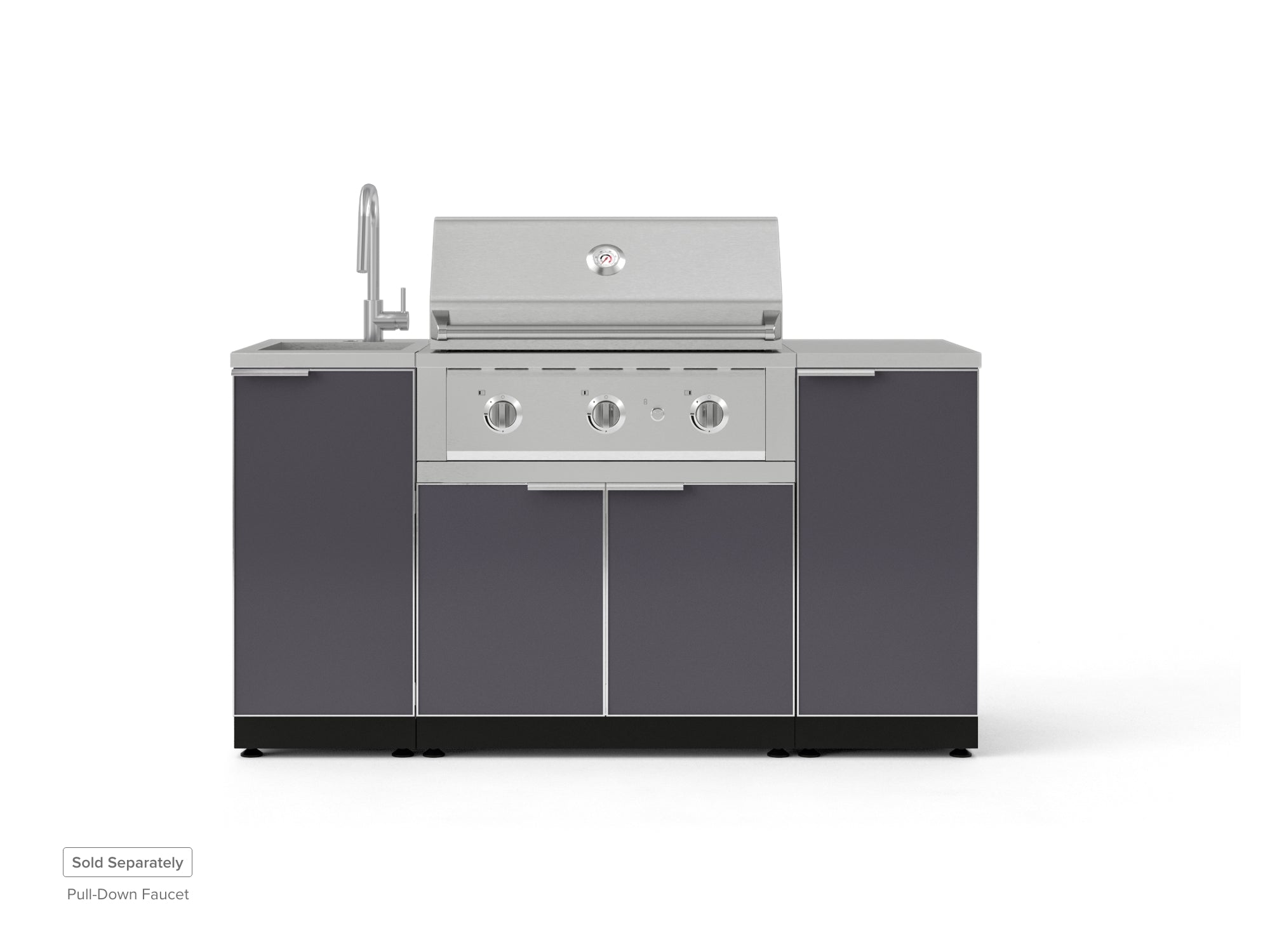 Outdoor Grill Island Aluminum 5 Piece Cabinet Set with Sink, 1 Door, Grill Cabinet, Performance Grill and Stainless Steel Countertop