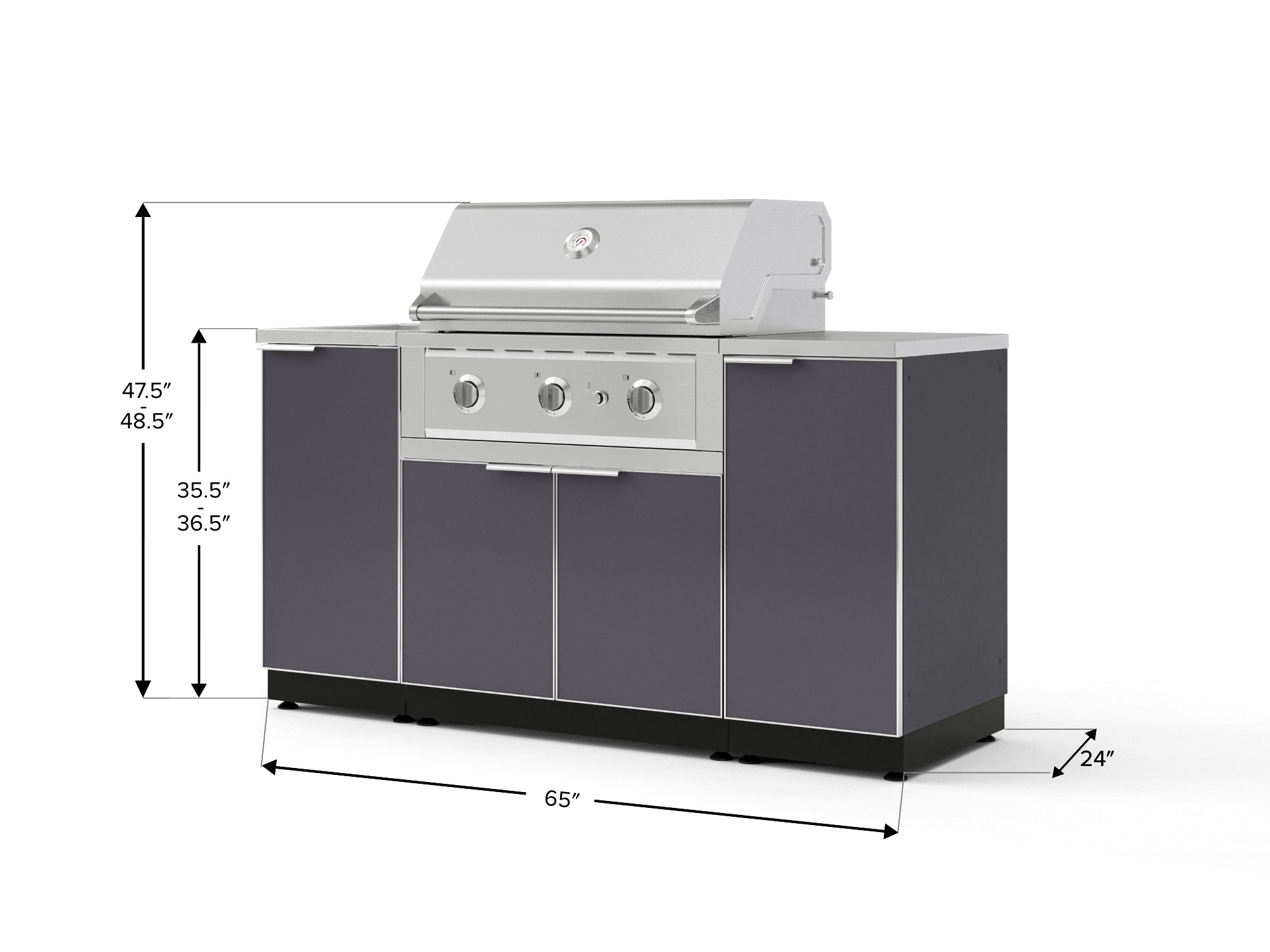 Outdoor Grill Island Aluminum 5 Piece Cabinet Set with Sink, 1 Door, Grill Cabinet, Performance Grill and Stainless Steel Countertop