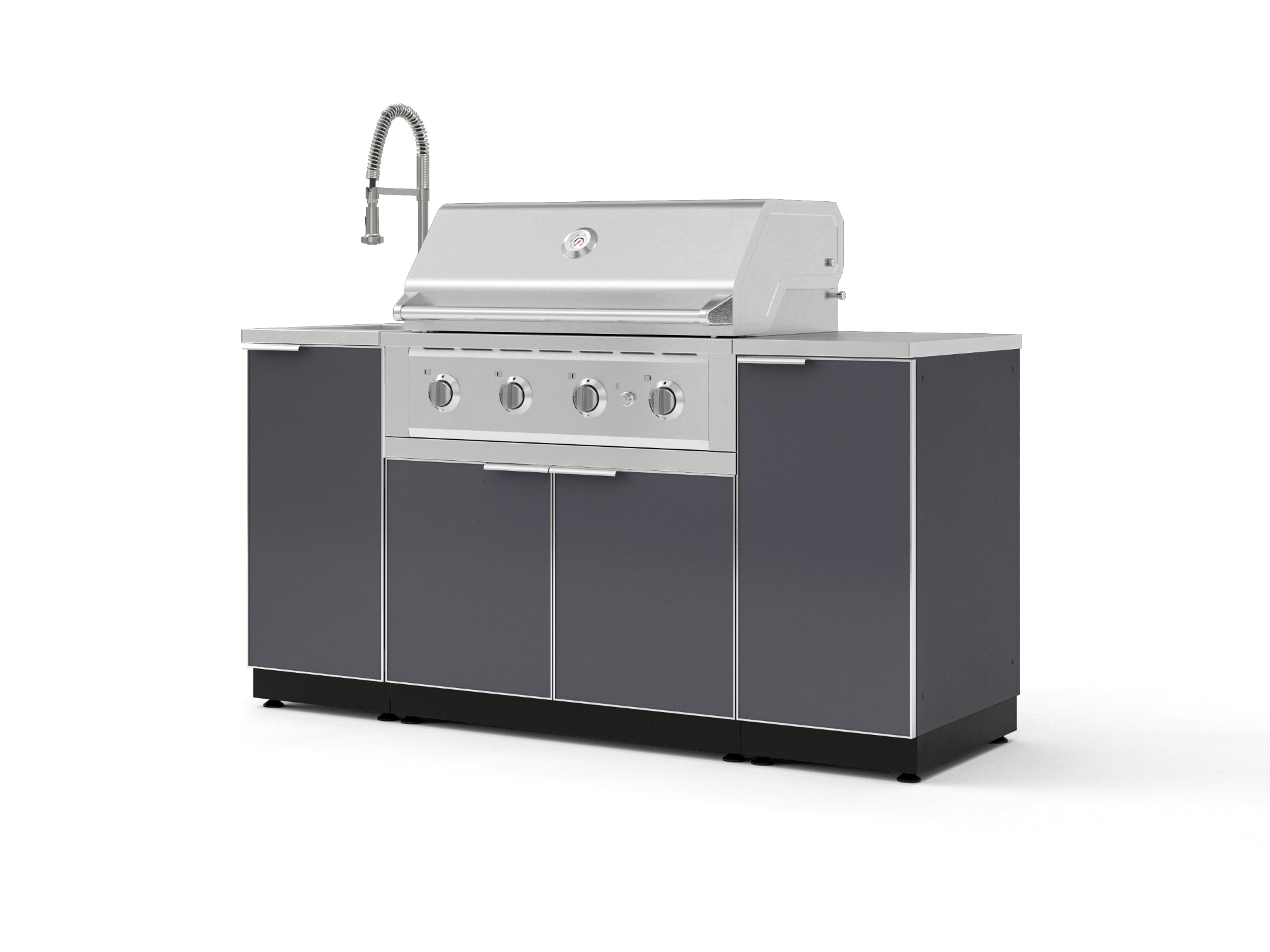 Outdoor Grill Island Aluminum 5 Piece Cabinet Set with Sink, 1 Door, Grill Cabinet, Performance Grill and Stainless Steel Countertop