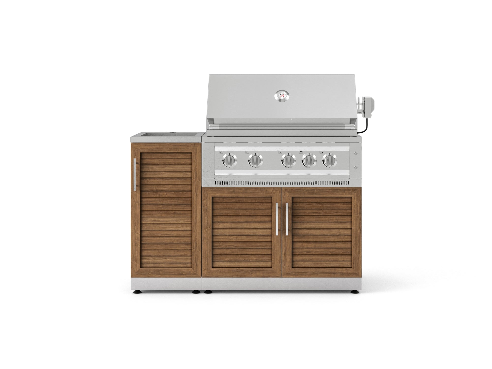 Outdoor Grill Island Stainless-Steel Louvered Doors 3 Piece Cabinet Set with Sink, Grill Cabinet, and Platinum Grill