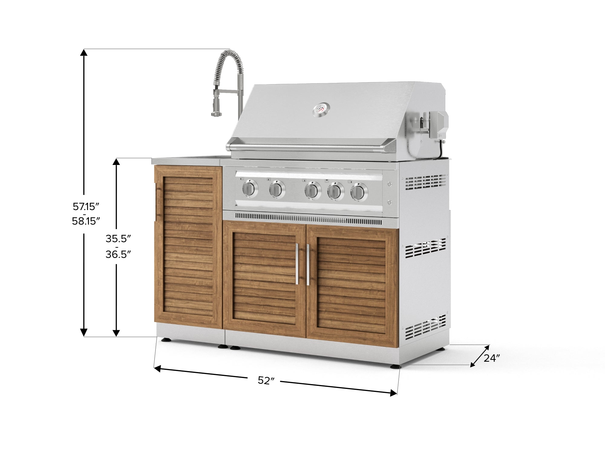 Outdoor Grill Island Stainless-Steel Louvered Doors 3 Piece Cabinet Set with Sink, Grill Cabinet, and Platinum Grill
