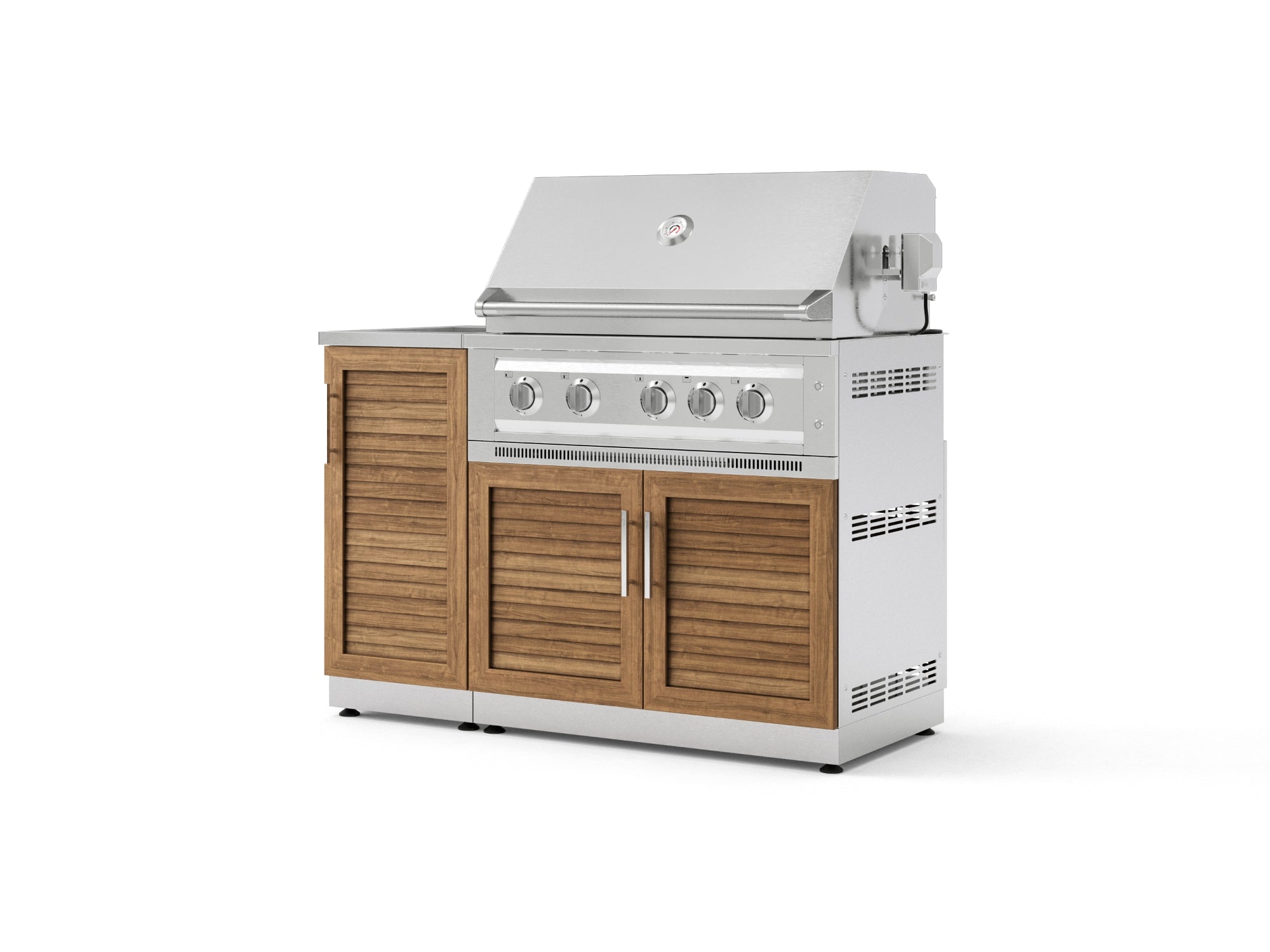 Outdoor Grill Island Stainless-Steel Louvered Doors 3 Piece Cabinet Set with Sink, Grill Cabinet, and Platinum Grill