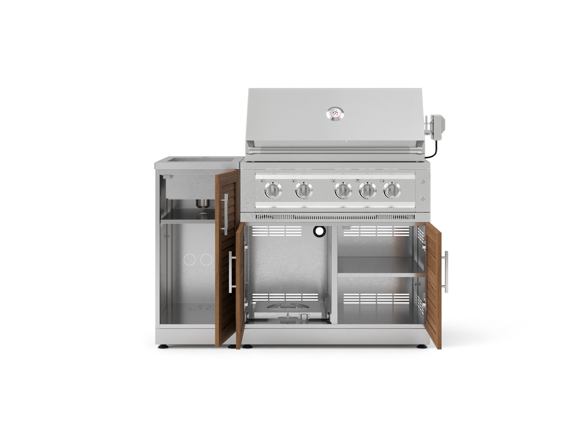Outdoor Grill Island Stainless-Steel Louvered Doors 3 Piece Cabinet Set with Sink, Grill Cabinet, and Platinum Grill