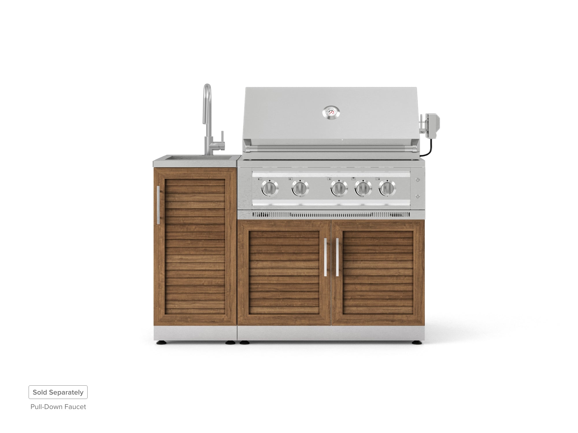 Outdoor Grill Island Stainless-Steel Louvered Doors 3 Piece Cabinet Set with Sink, Grill Cabinet, and Platinum Grill
