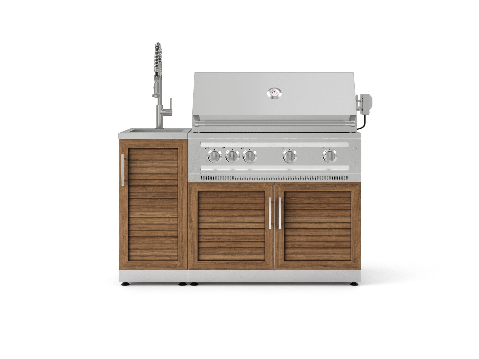 Outdoor Grill Island Stainless-Steel Louvered Doors 3 Piece Cabinet Set with Sink, Grill Cabinet, and Platinum Grill