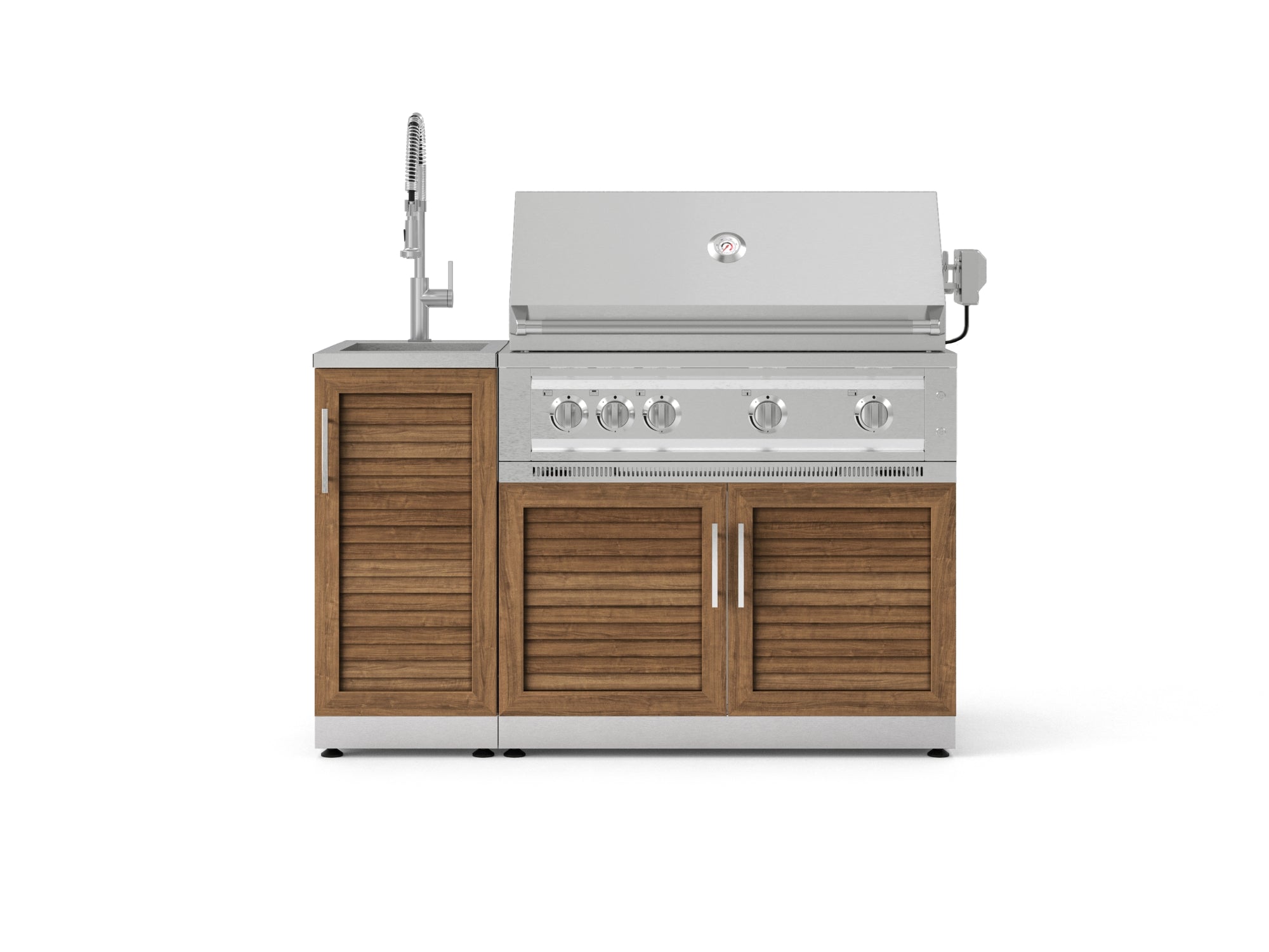 Outdoor Grill Island Stainless-Steel Louvered Doors 3 Piece Cabinet Set with Sink, Grill Cabinet, and Platinum Grill