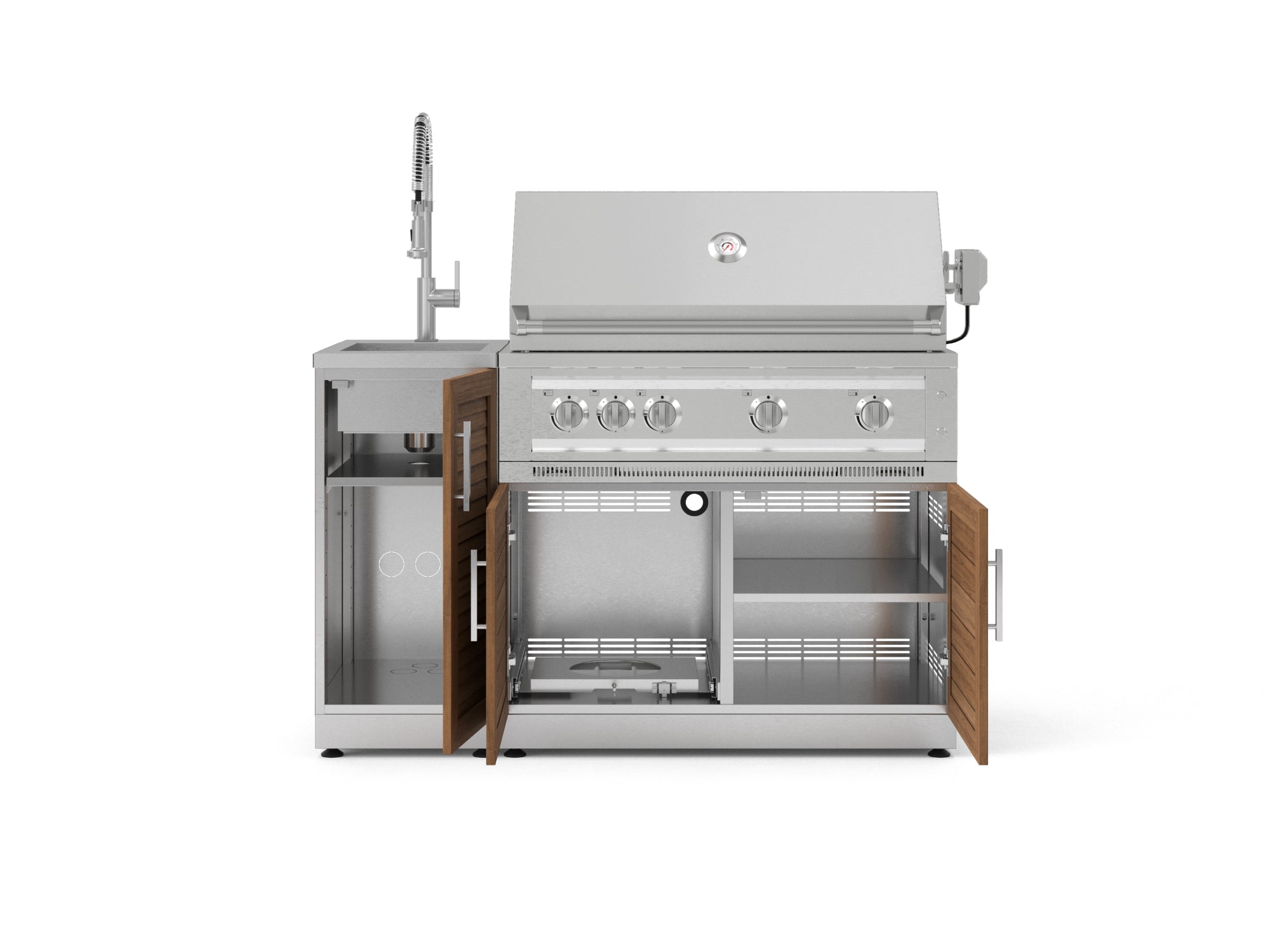 Outdoor Grill Island Stainless-Steel Louvered Doors 3 Piece Cabinet Set with Sink, Grill Cabinet, and Platinum Grill