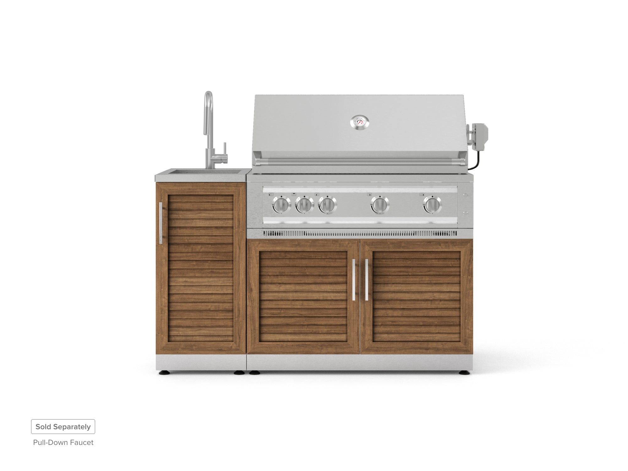 Outdoor Grill Island Stainless-Steel Louvered Doors 3 Piece Cabinet Set with Sink, Grill Cabinet, and Platinum Grill