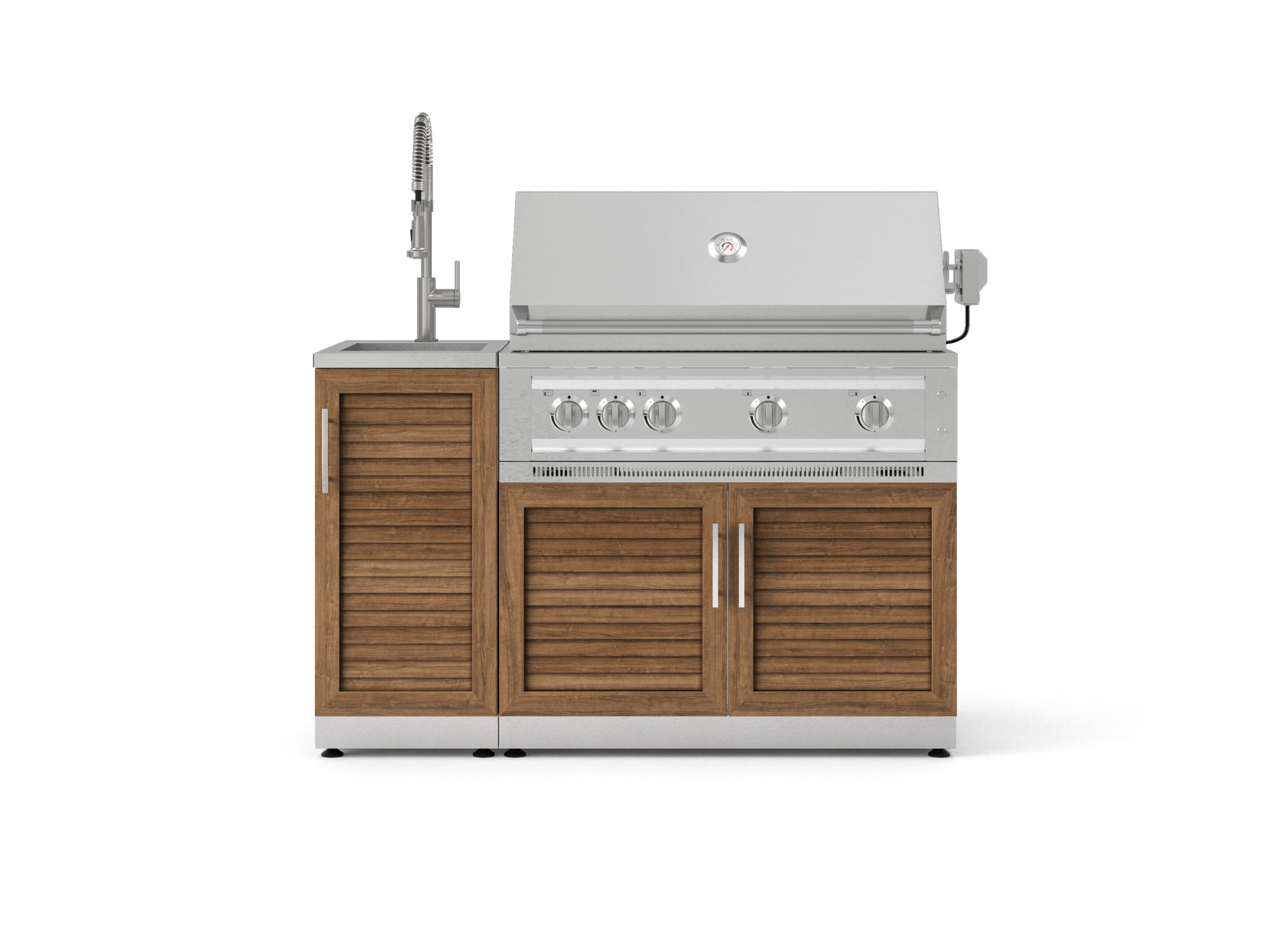 Outdoor Grill Island Stainless-Steel Louvered Doors 3 Piece Cabinet Set with Sink, Grill Cabinet, and Platinum Grill