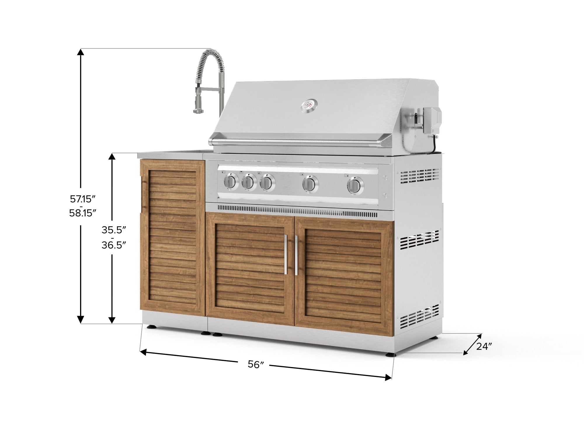 Outdoor Grill Island Stainless-Steel Louvered Doors 3 Piece Cabinet Set with Sink, Grill Cabinet, and Platinum Grill