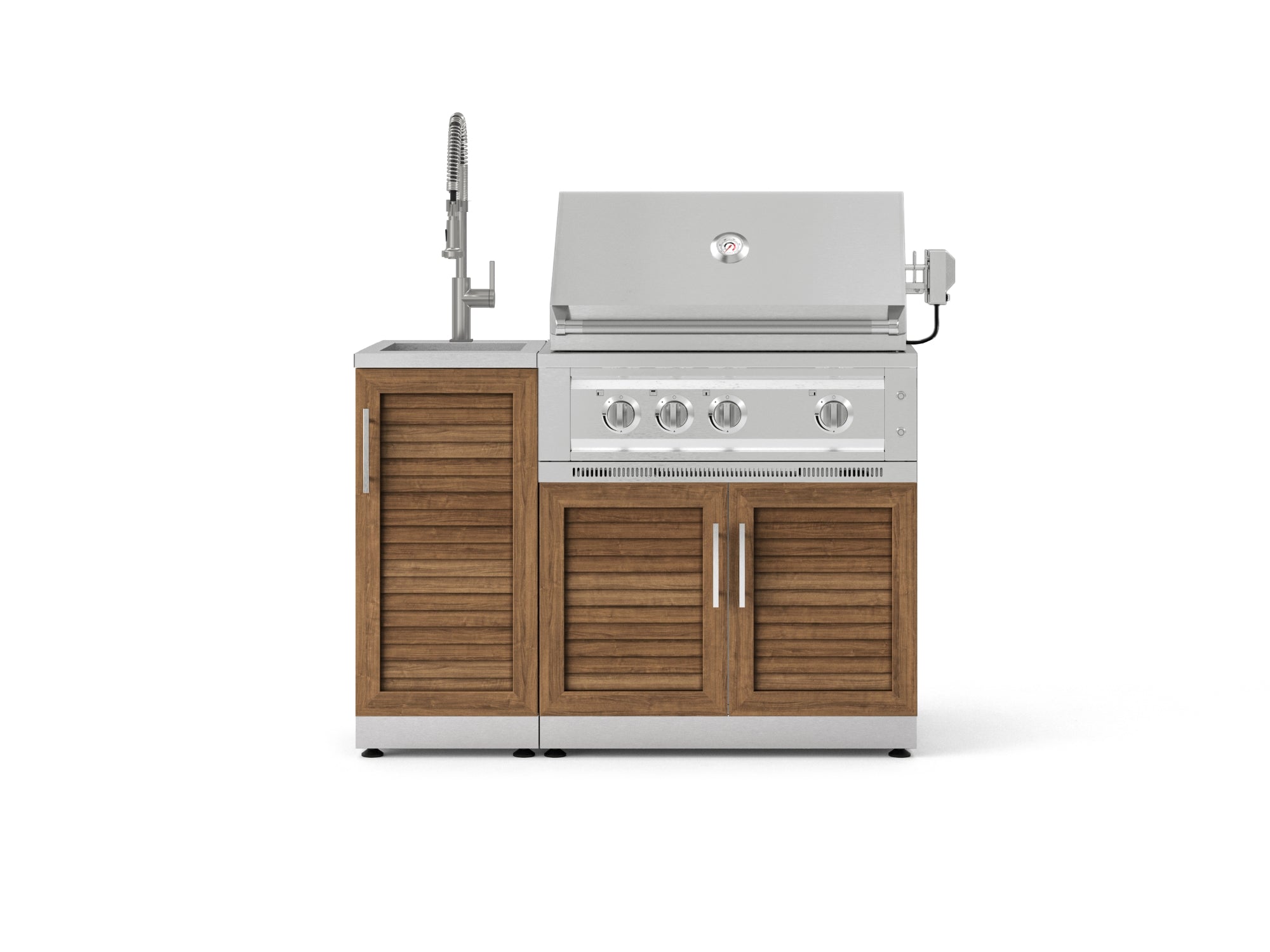 Outdoor Grill Island Stainless-Steel Louvered Doors 3 Piece Cabinet Set with Sink, Grill Cabinet, and Platinum Grill