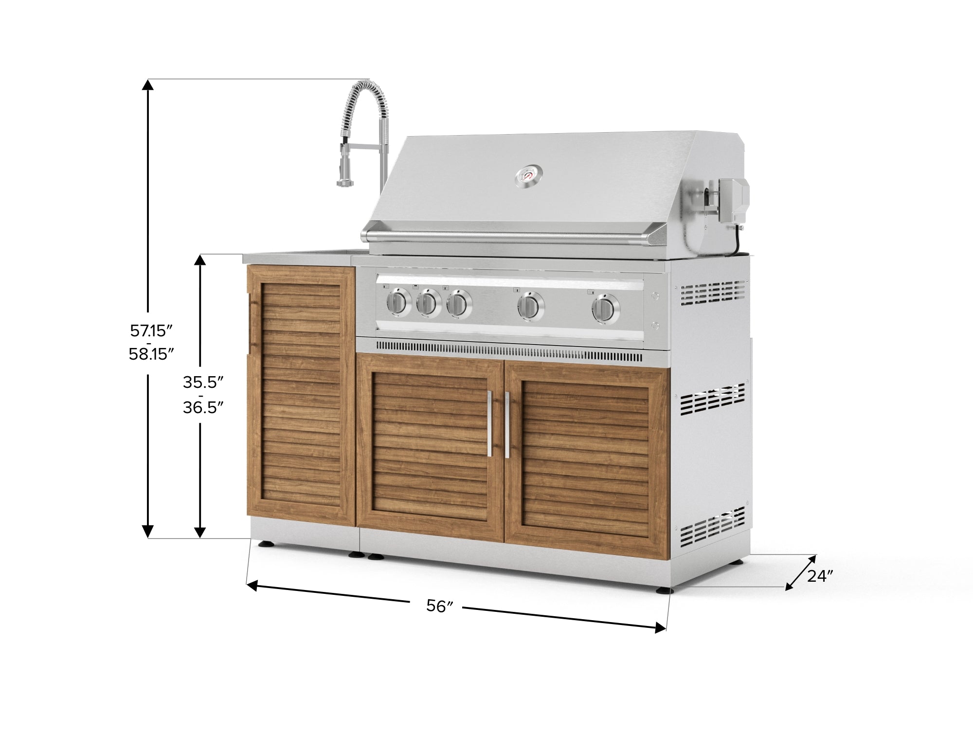Outdoor Grill Island Stainless-Steel Louvered Doors 3 Piece Cabinet Set with Sink, Grill Cabinet, and Platinum Grill