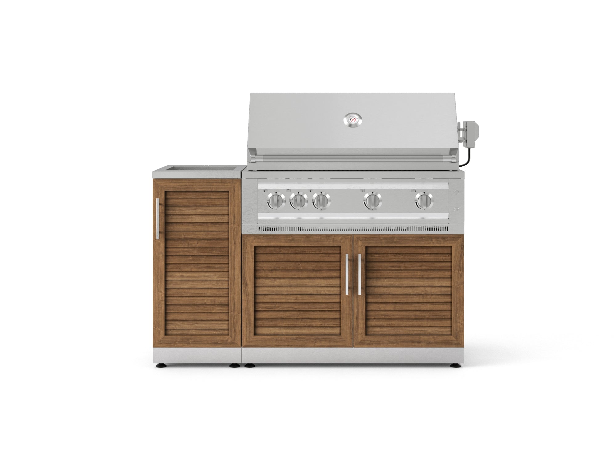 Outdoor Grill Island Stainless-Steel Louvered Doors 3 Piece Cabinet Set with Sink, Grill Cabinet, and Platinum Grill