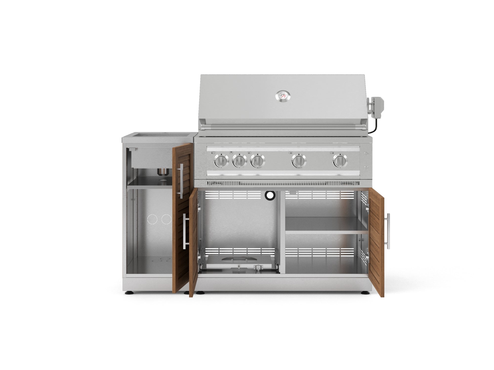 Outdoor Grill Island Stainless-Steel Louvered Doors 3 Piece Cabinet Set with Sink, Grill Cabinet, and Platinum Grill
