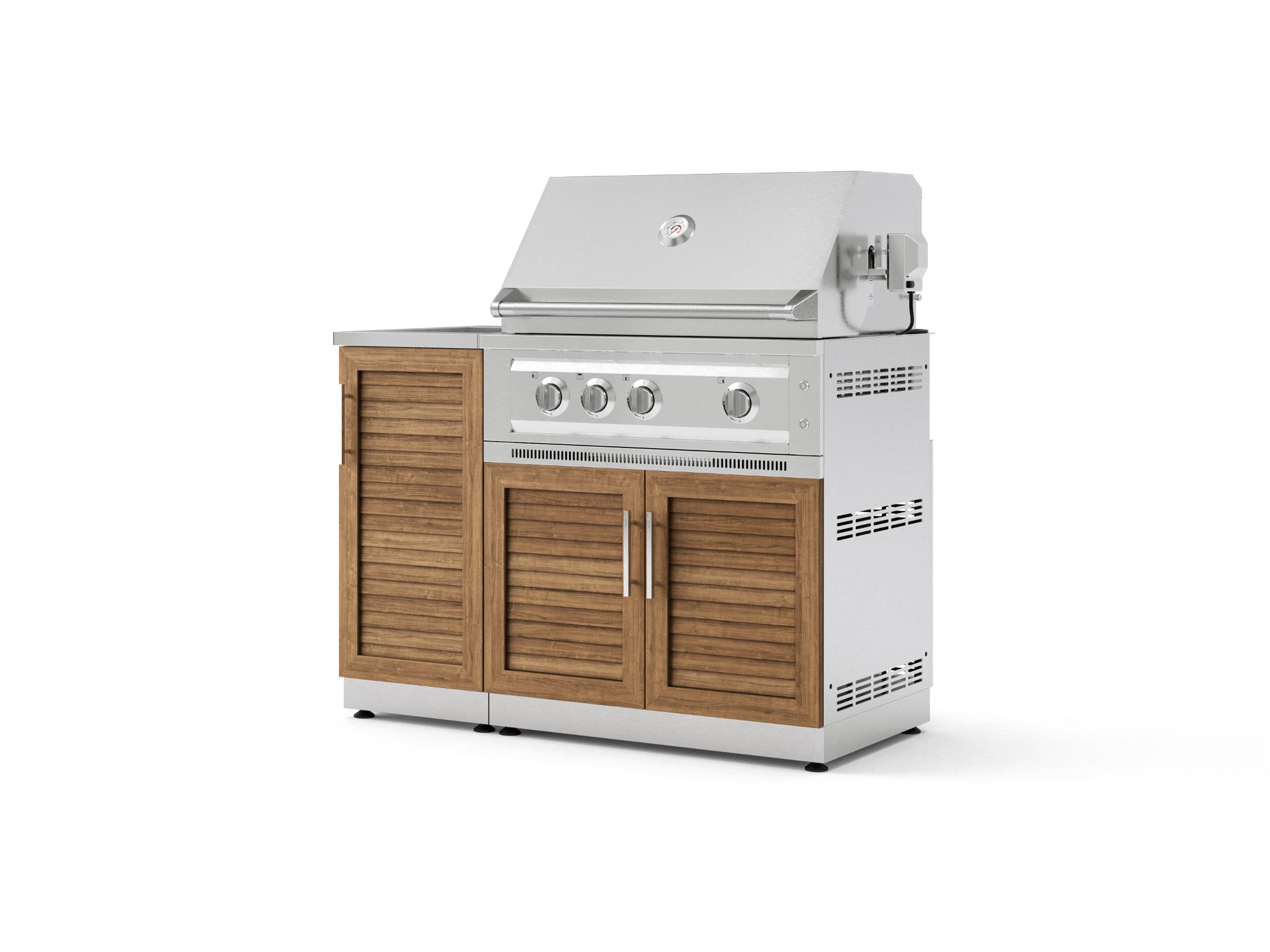 Outdoor Grill Island Stainless-Steel Louvered Doors 3 Piece Cabinet Set with Sink, Grill Cabinet, and Platinum Grill