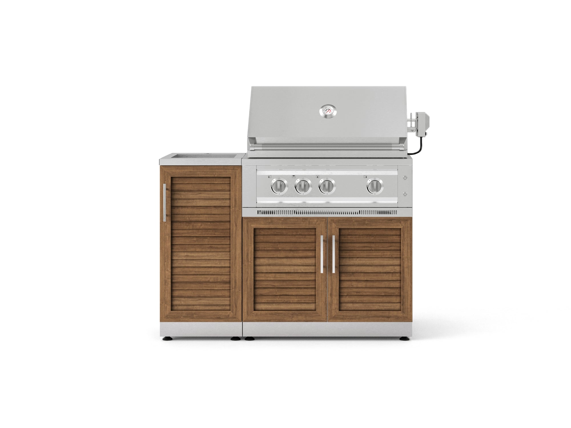 Outdoor Grill Island Stainless-Steel Louvered Doors 3 Piece Cabinet Set with Sink, Grill Cabinet, and Platinum Grill