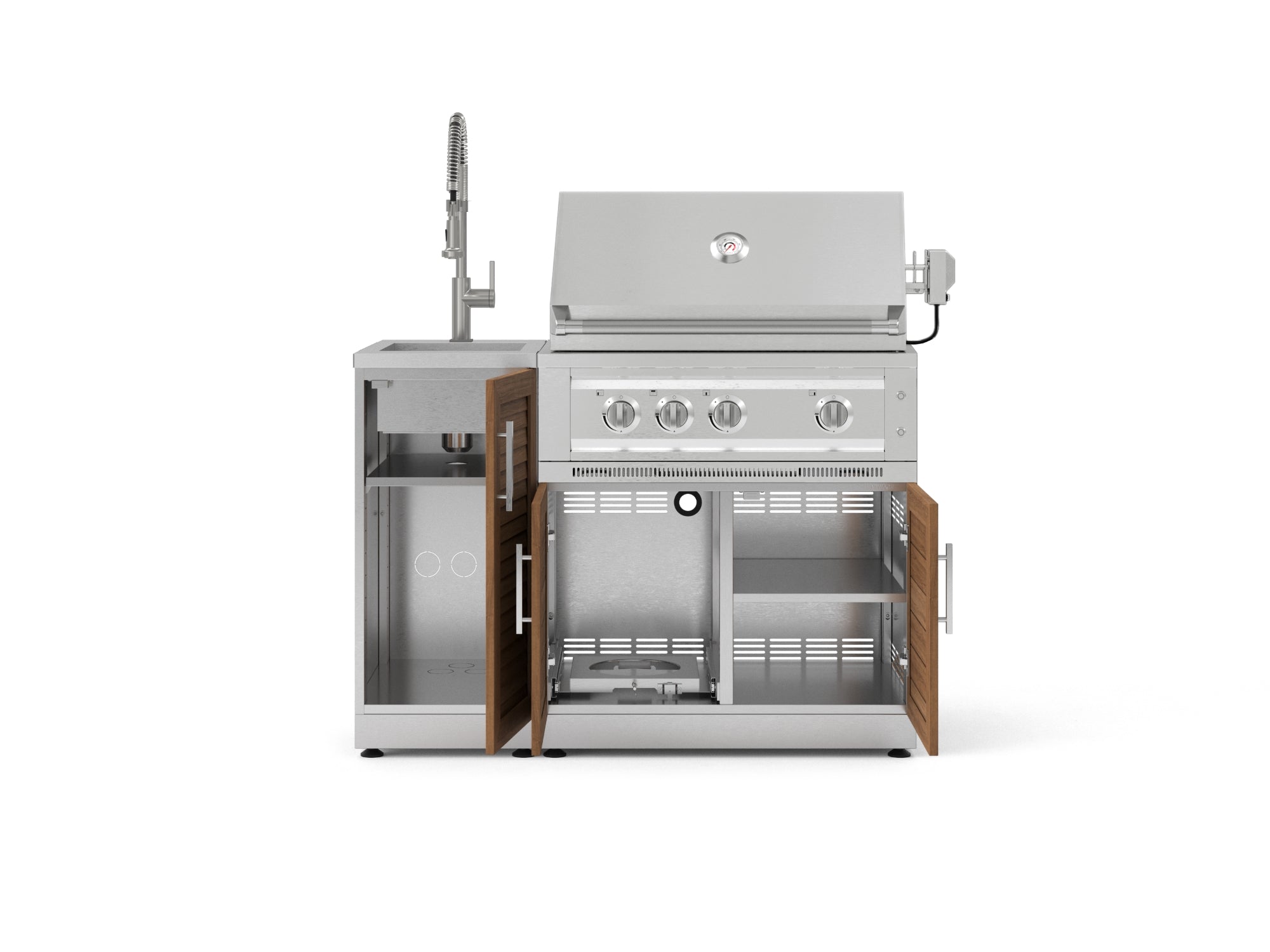 Outdoor Grill Island Stainless-Steel Louvered Doors 3 Piece Cabinet Set with Sink, Grill Cabinet, and Platinum Grill