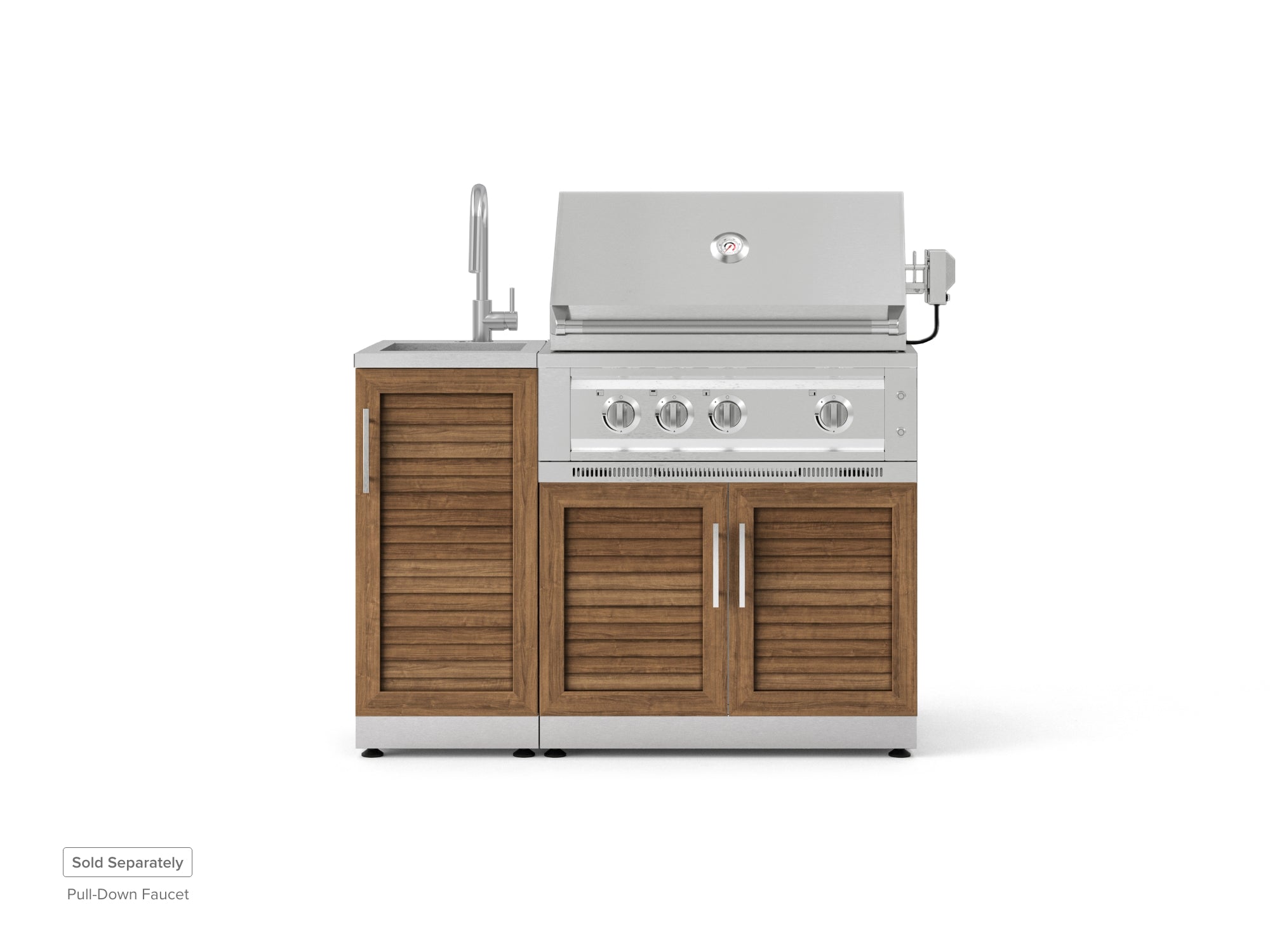 Outdoor Grill Island Stainless-Steel Louvered Doors 3 Piece Cabinet Set with Sink, Grill Cabinet, and Platinum Grill