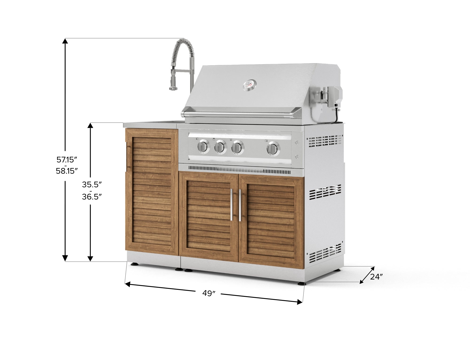 Outdoor Grill Island Stainless-Steel Louvered Doors 3 Piece Cabinet Set with Sink, Grill Cabinet, and Platinum Grill
