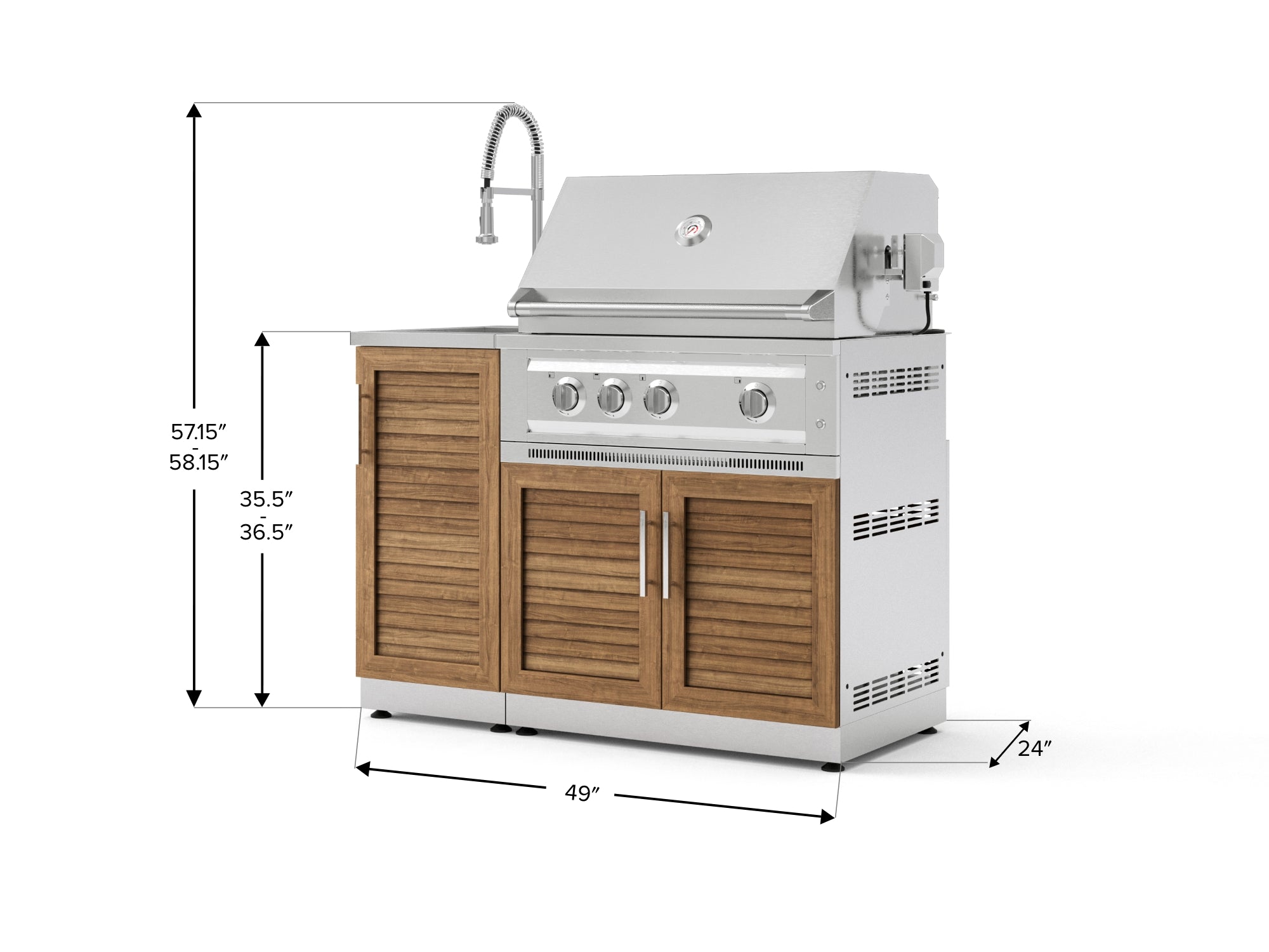 Outdoor Grill Island Stainless-Steel Louvered Doors 3 Piece Cabinet Set with Sink, Grill Cabinet, and Platinum Grill