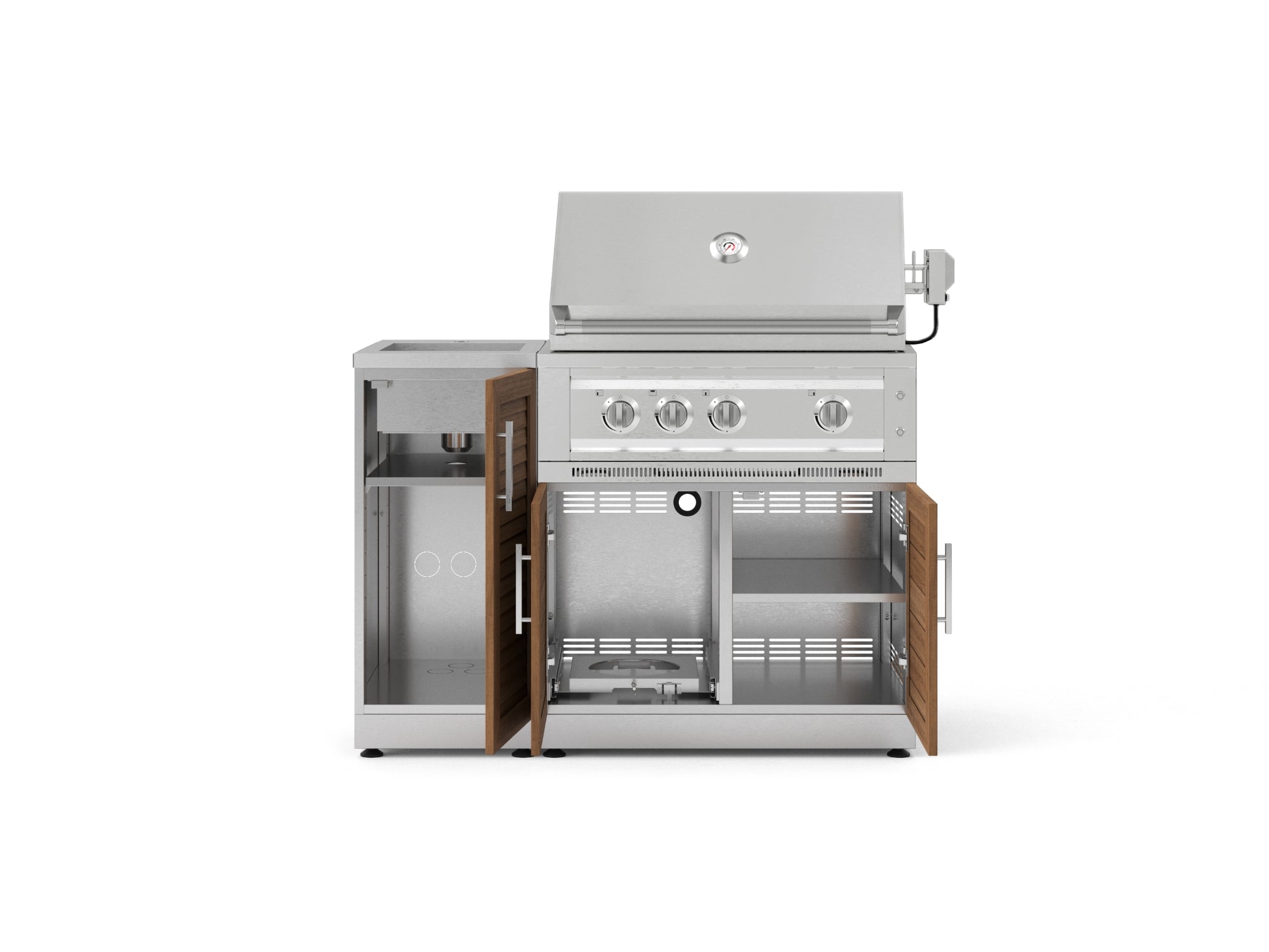 Outdoor Grill Island Stainless-Steel Louvered Doors 3 Piece Cabinet Set with Sink, Grill Cabinet, and Platinum Grill
