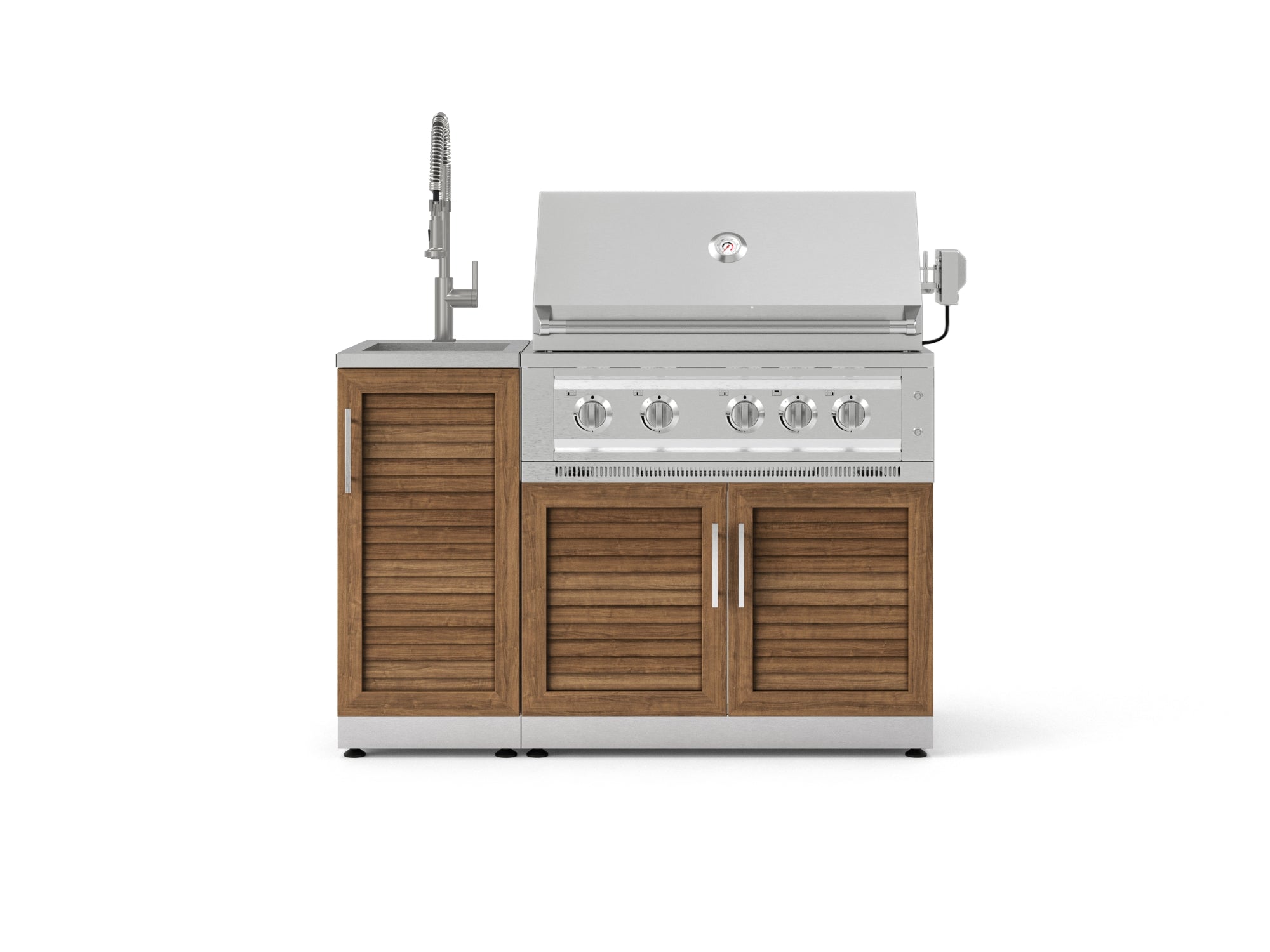 Outdoor Grill Island Stainless-Steel Louvered Doors 3 Piece Cabinet Set with Sink, Grill Cabinet, and Platinum Grill
